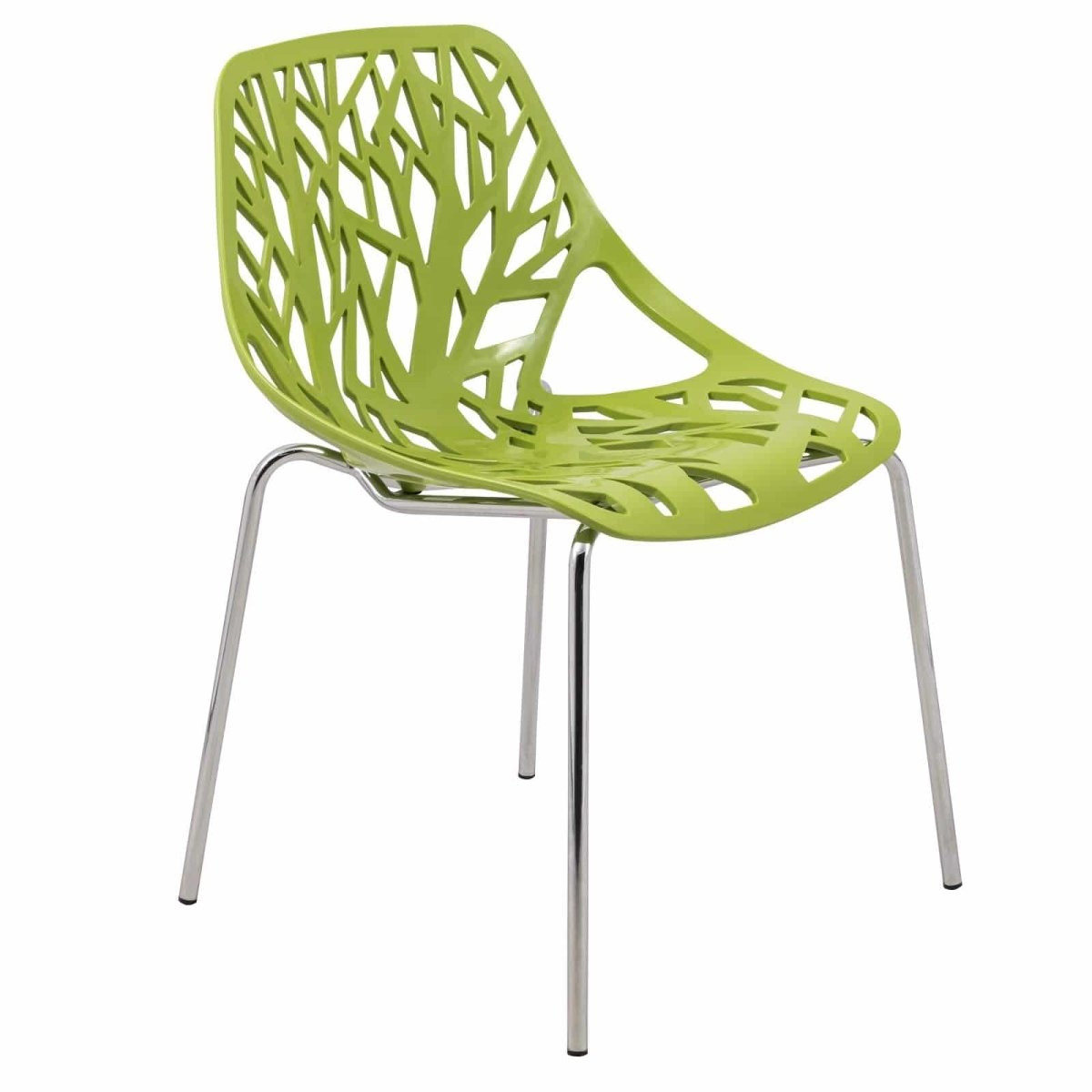 Leisuremod Dining Chair Green Asbury Polypropylene Dining Side Chair with Forest Cut-Out Design in Chrome