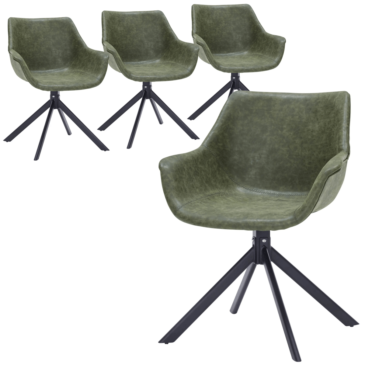 Leisuremod Dining Chair Green Markley Leather Swivel Dining Armchair with Black Iron Base Set of 4
