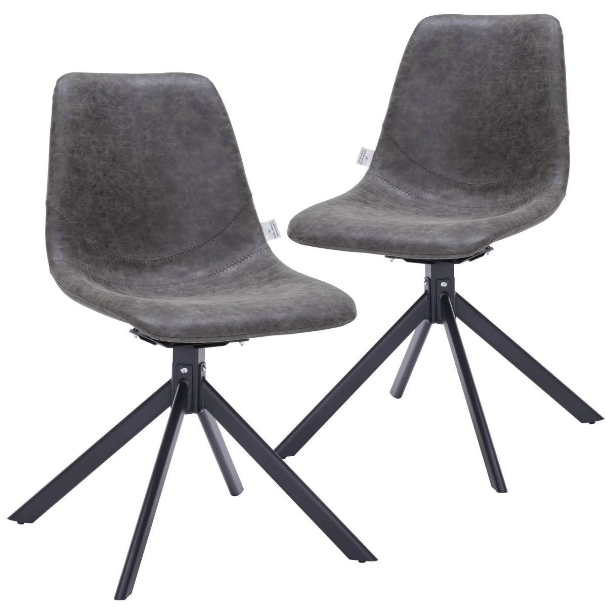 Leisuremod Dining Chair Grey Markley Swivel Leather Dining Side Chair with Durable Iron Legs Set of 2