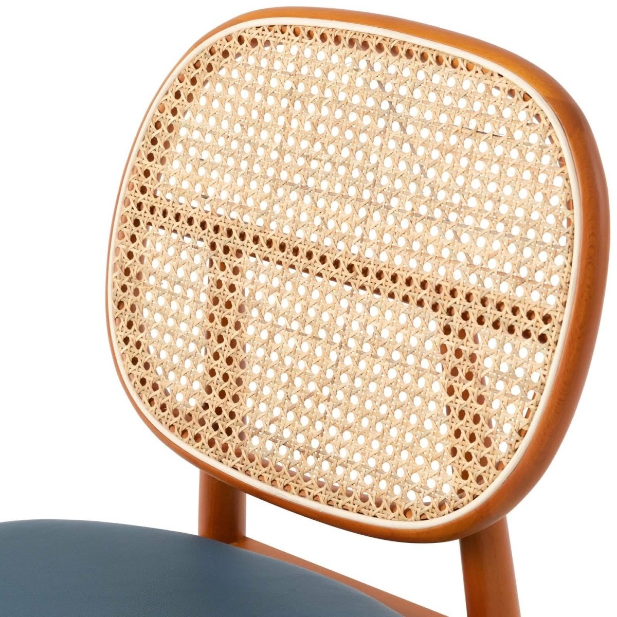 Leisuremod Dining Chair Holbeck Wicker Dining Chair with Upholstered Leather Seat and Beech Wood Legs