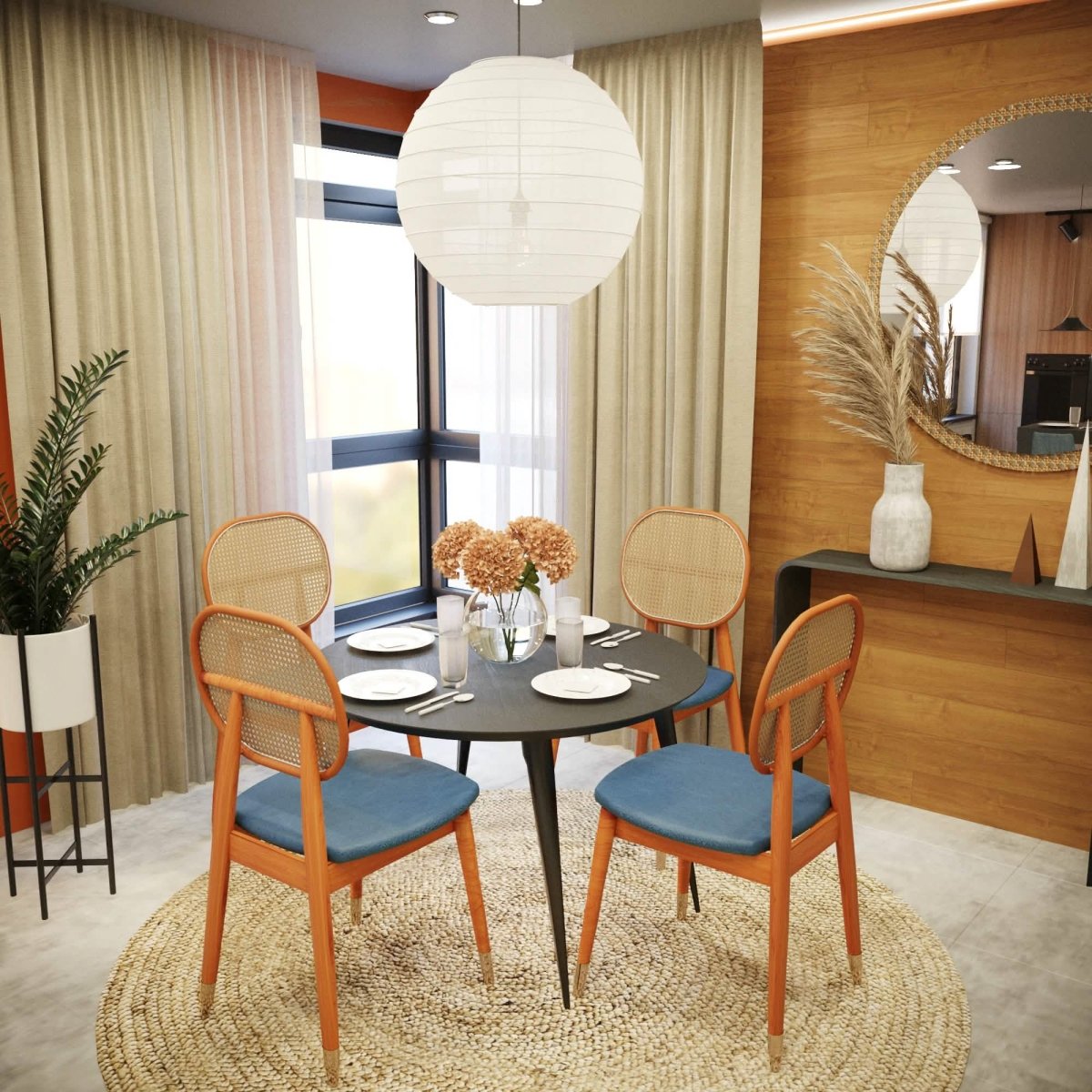 Leisuremod Dining Chair Holbeck Wicker Dining Chair with Upholstered Leather Seat and Beech Wood Legs