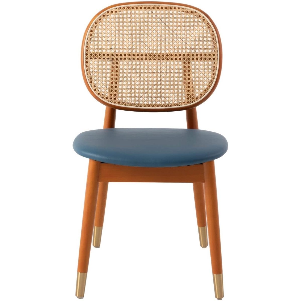 Leisuremod Dining Chair Holbeck Wicker Dining Chair with Upholstered Leather Seat and Beech Wood Legs