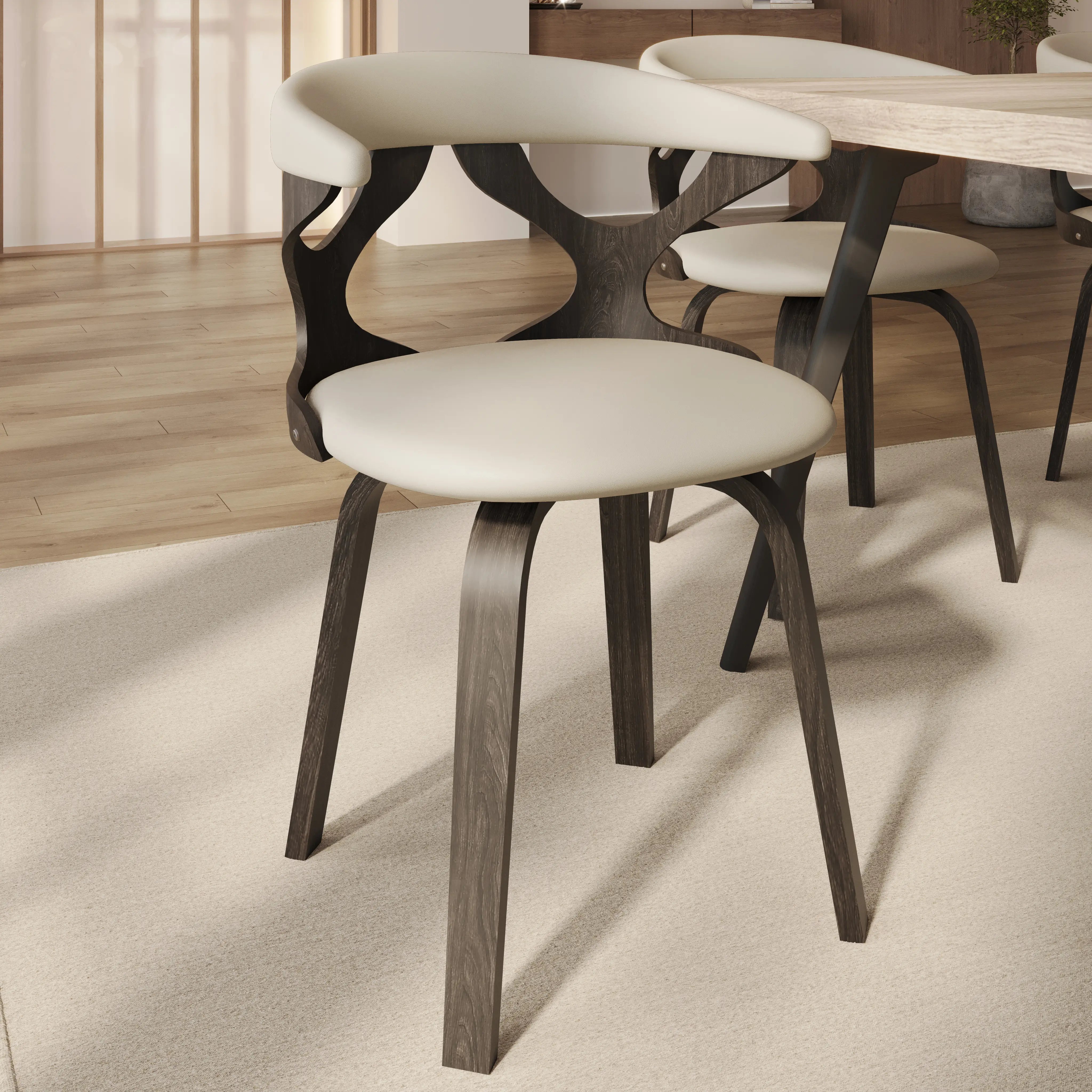 Leisuremod Dining Chair Klyne Leather Dining Chair with Poplar Wood Frame and Swivel Base Set of 2