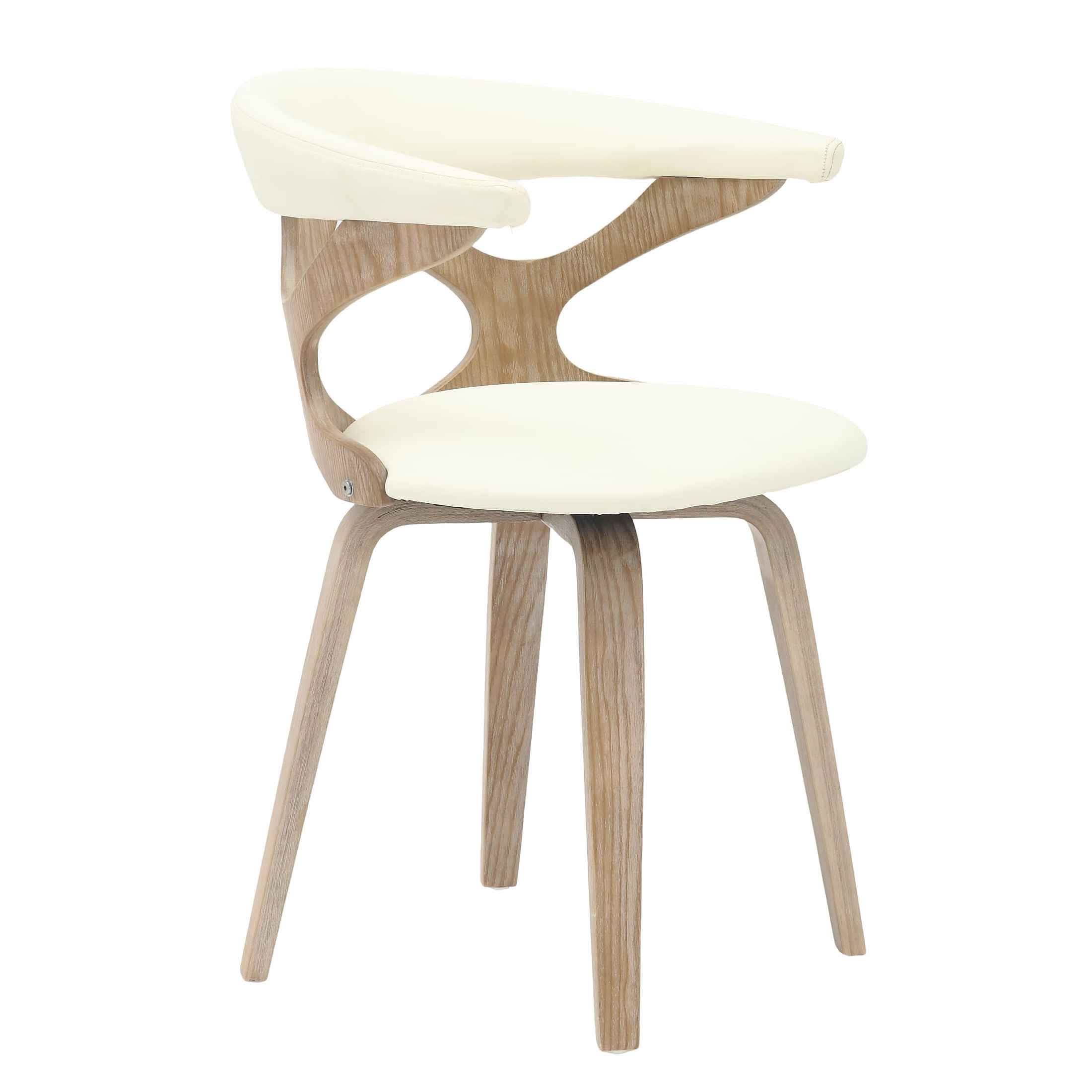 Klyne Modern Wooden Dining Chair Upholstered in Leather With Walnut Color Frame Washed Walnut White Dining Chair Leisuremod