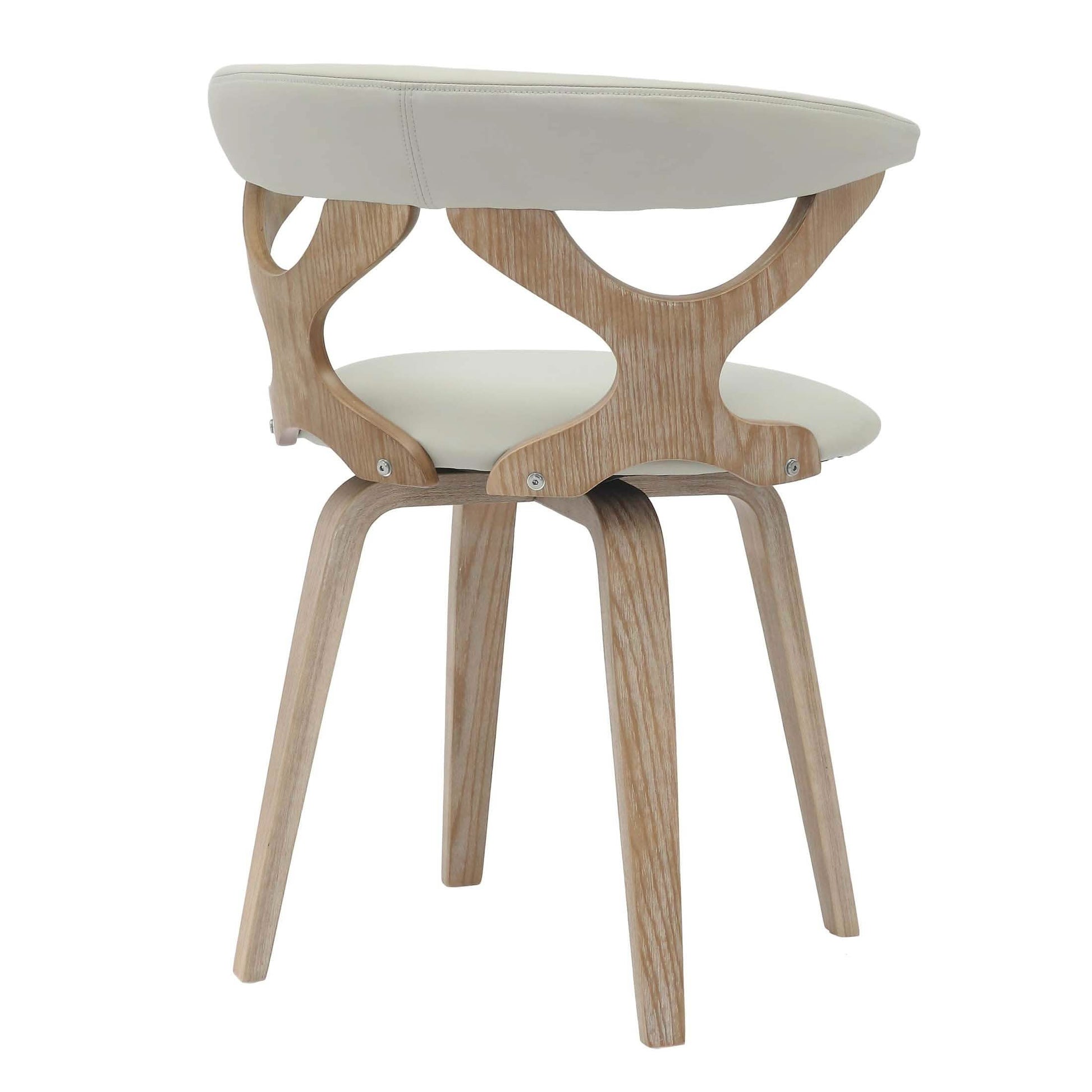 Klyne Modern Wooden Dining Chair Upholstered in Leather With Walnut Color Frame Washed Walnut Light-Grey Dining Chair Leisuremod