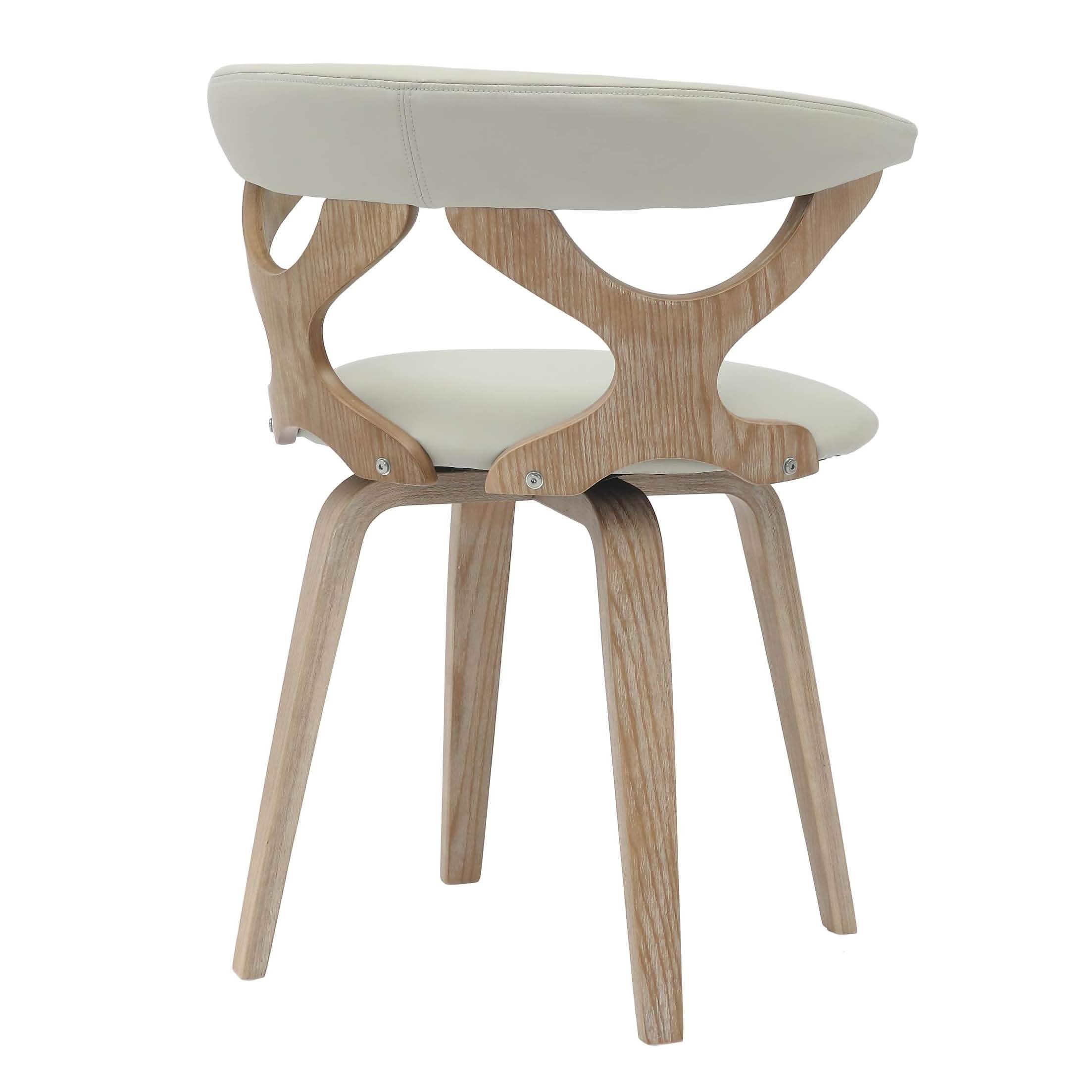 Klyne Modern Wooden Dining Chair Upholstered in Leather With Walnut Color Frame Washed Walnut Light-Grey Dining Chair Leisuremod