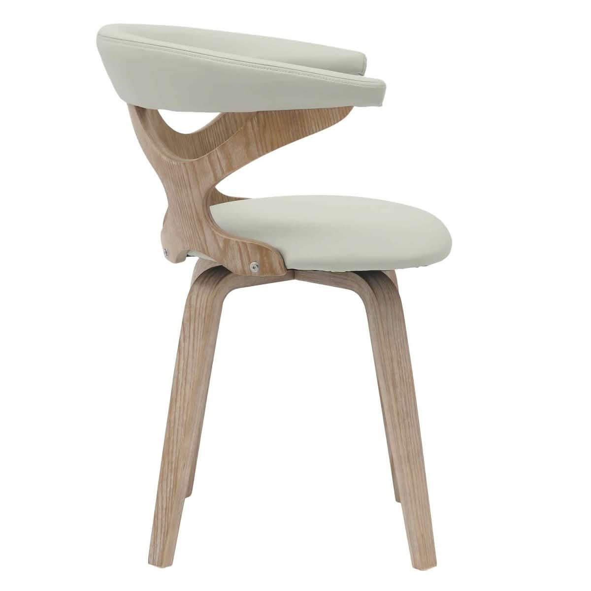 Klyne Modern Wooden Dining Chair Upholstered in Leather With Walnut Color Frame Washed Walnut Light-Grey Dining Chair Leisuremod