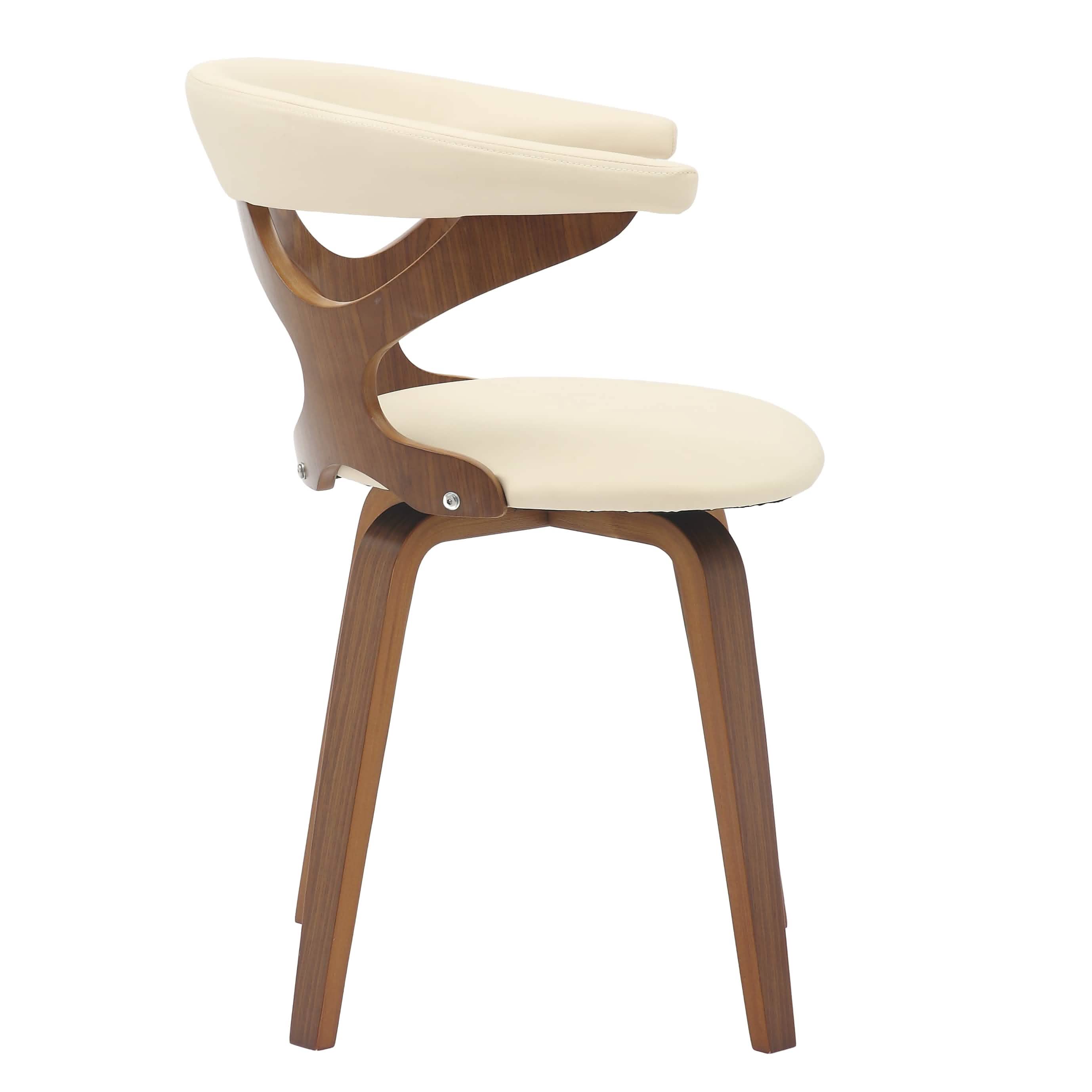 Klyne Modern Wooden Dining Chair Upholstered in Leather With Walnut Color Frame Walnut Taupe Dining Chair Leisuremod