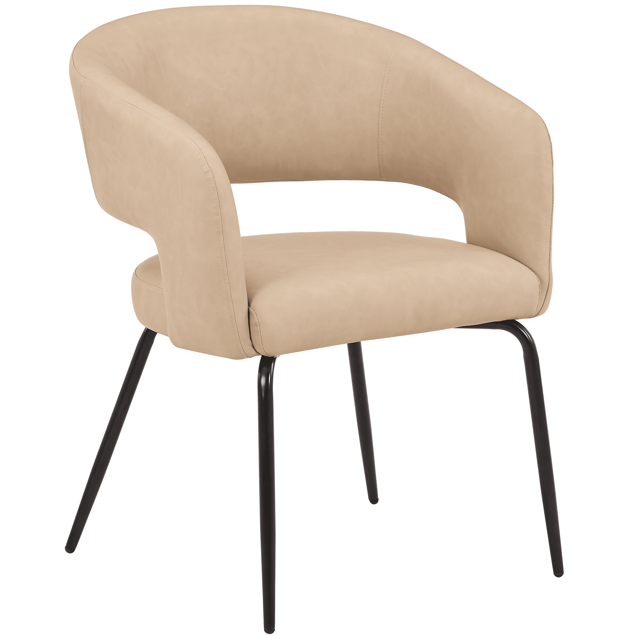 Gavin Dining Chair Upholstered in Leather/Velvet with Open Curved Backrest in Black Iron Leather Light Taupe Dining Chair Leisuremod