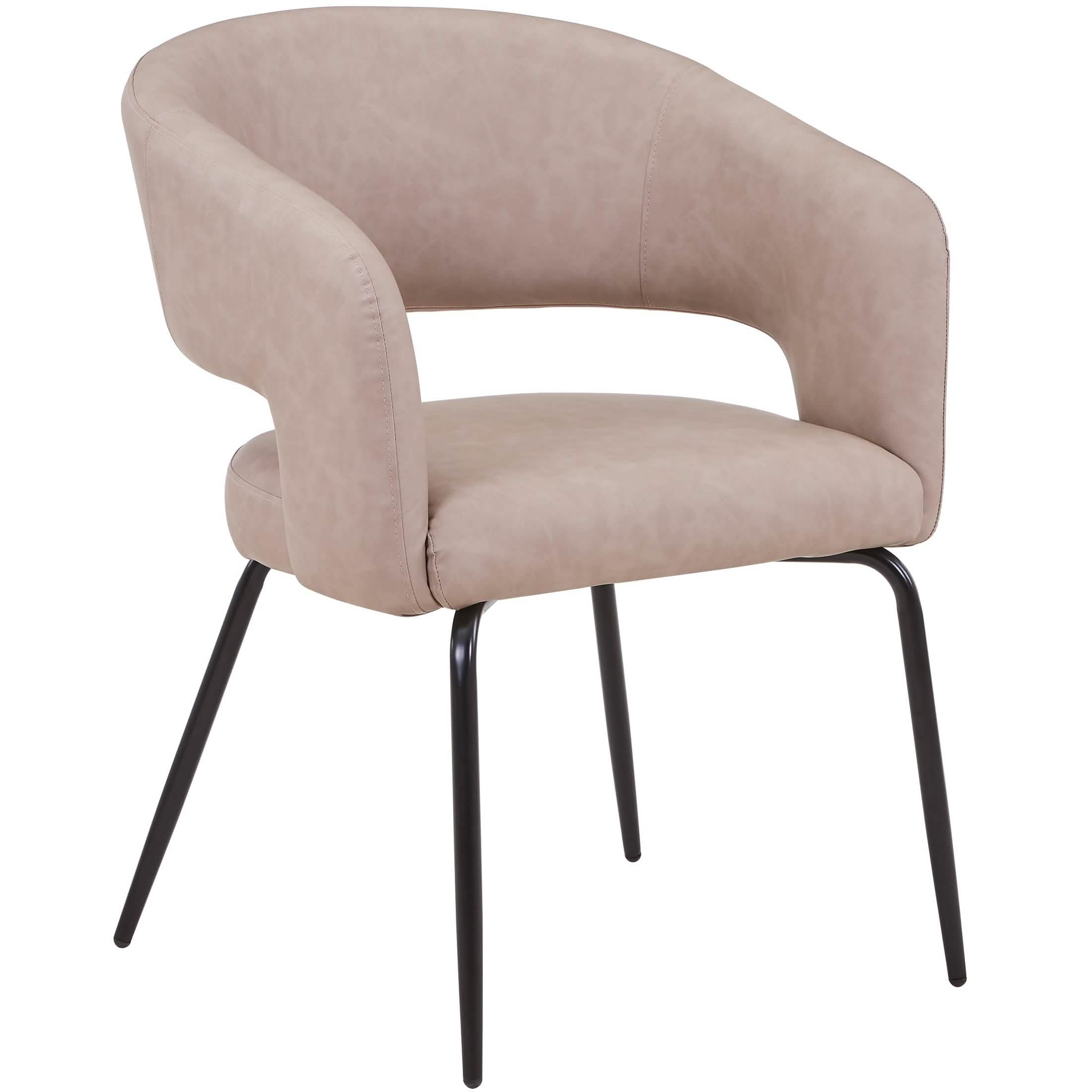 Gavin Dining Chair Upholstered in Leather/Velvet with Open Curved Backrest in Black Iron Leather Taupe Dining Chair Leisuremod