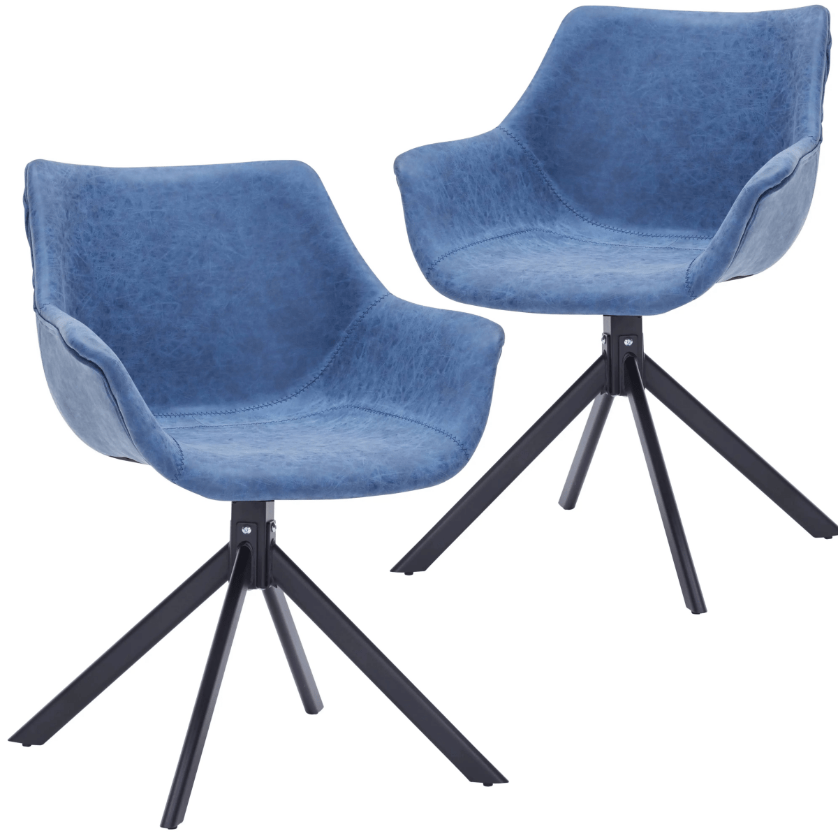 Leisuremod Dining Chair Light Blue Markley Leather Swivel Dining Armchair with Black Iron Base Set of 2