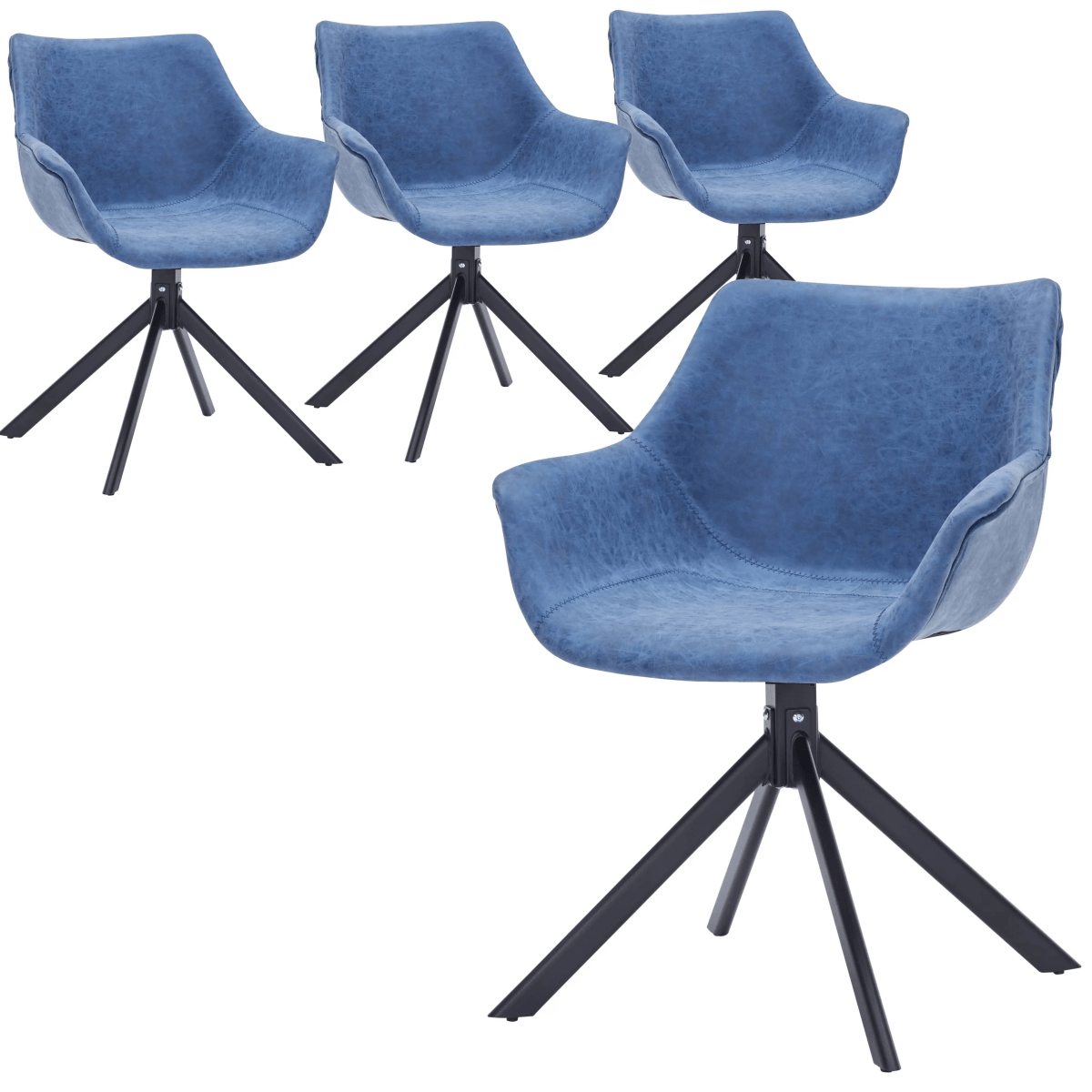 Leisuremod Dining Chair Light Blue Markley Leather Swivel Dining Armchair with Black Iron Base Set of 4