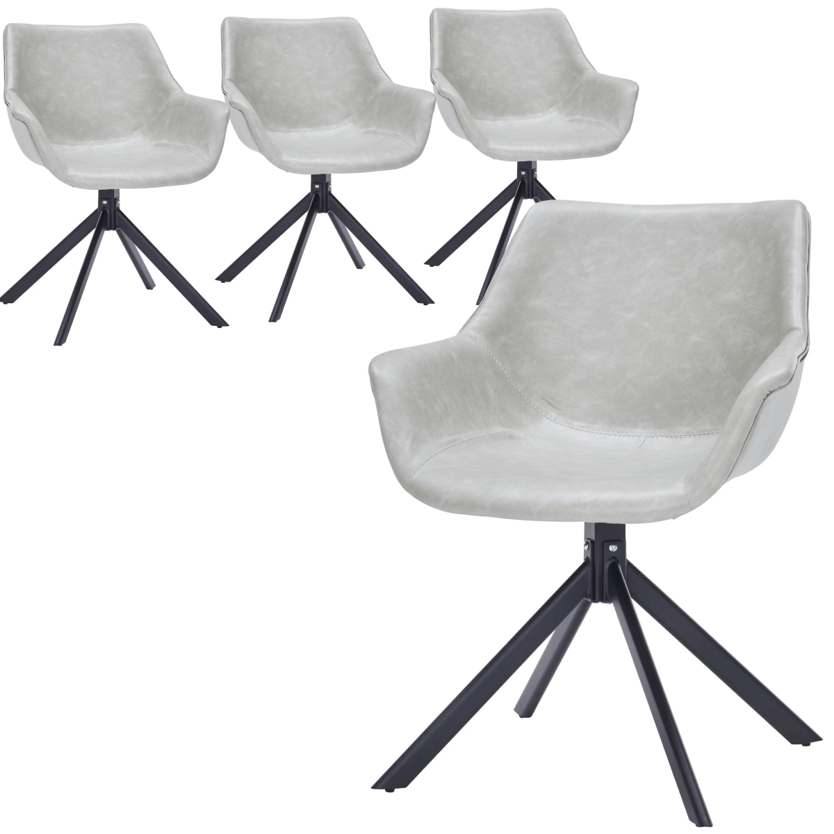 Leisuremod Dining Chair Light Grey Markley Leather Swivel Dining Armchair with Black Iron Base Set of 4