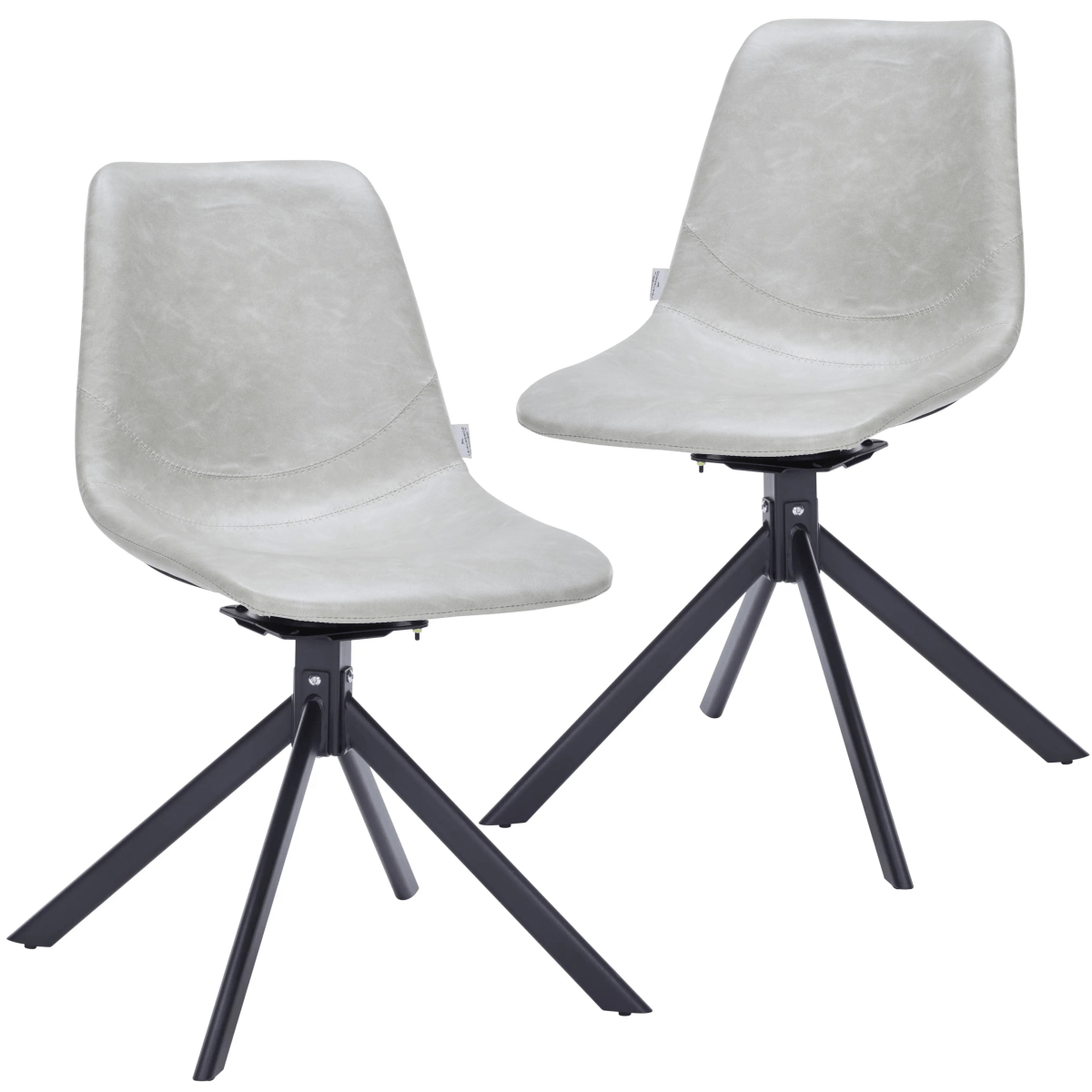 Leisuremod Dining Chair Light Grey Markley Swivel Leather Dining Side Chair with Durable Iron Legs Set of 2