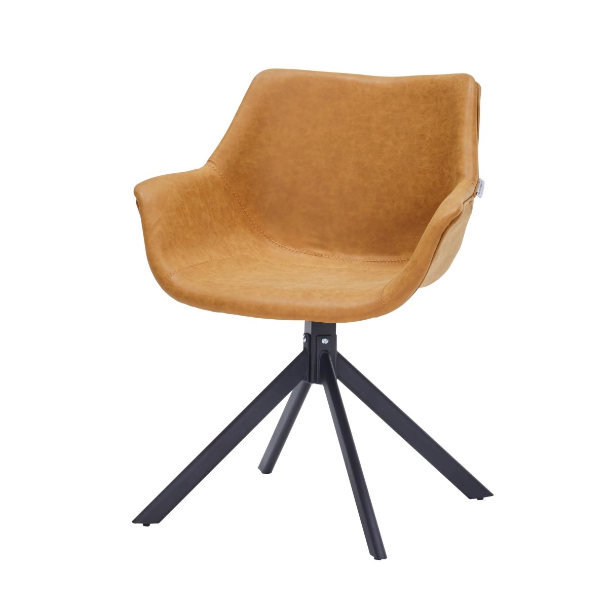 Leisuremod Dining Chair Markley Leather Swivel Dining Armchair with Black Iron Base Set of 2