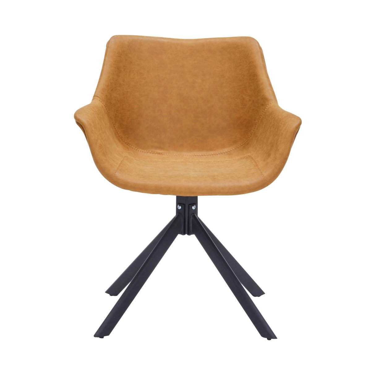 Leisuremod Dining Chair Markley Leather Swivel Dining Armchair with Black Iron Base Set of 2