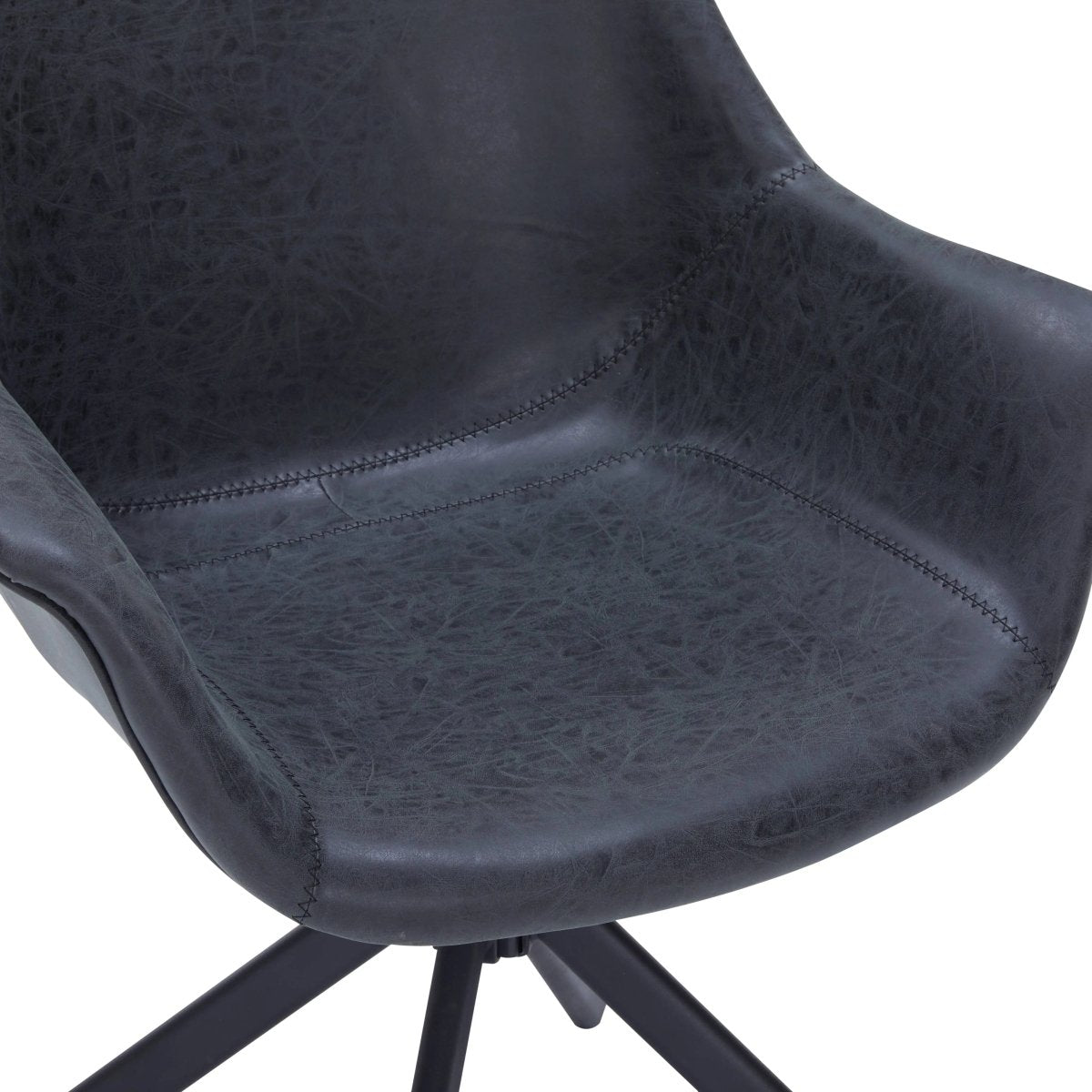 Leisuremod Dining Chair Markley Leather Swivel Dining Armchair with Black Iron Base Set of 2