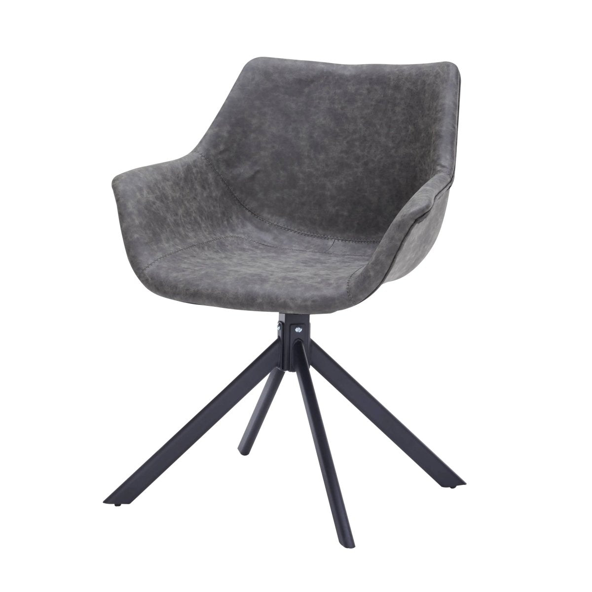 Leisuremod Dining Chair Markley Leather Swivel Dining Armchair with Black Iron Base Set of 4