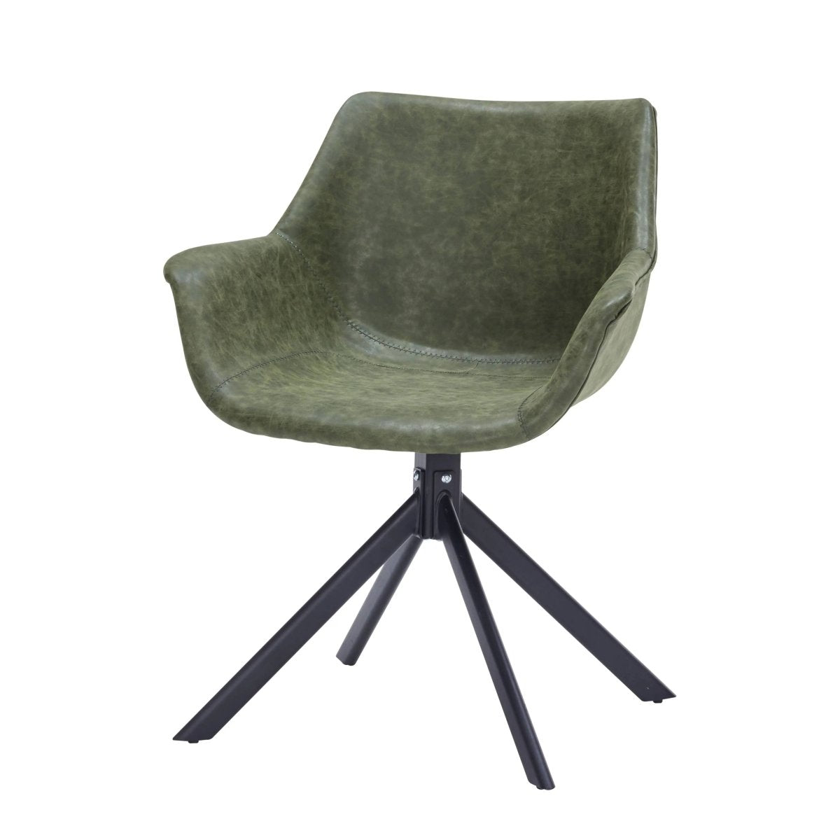 Leisuremod Dining Chair Markley Leather Swivel Dining Armchair with Black Iron Base Set of 4