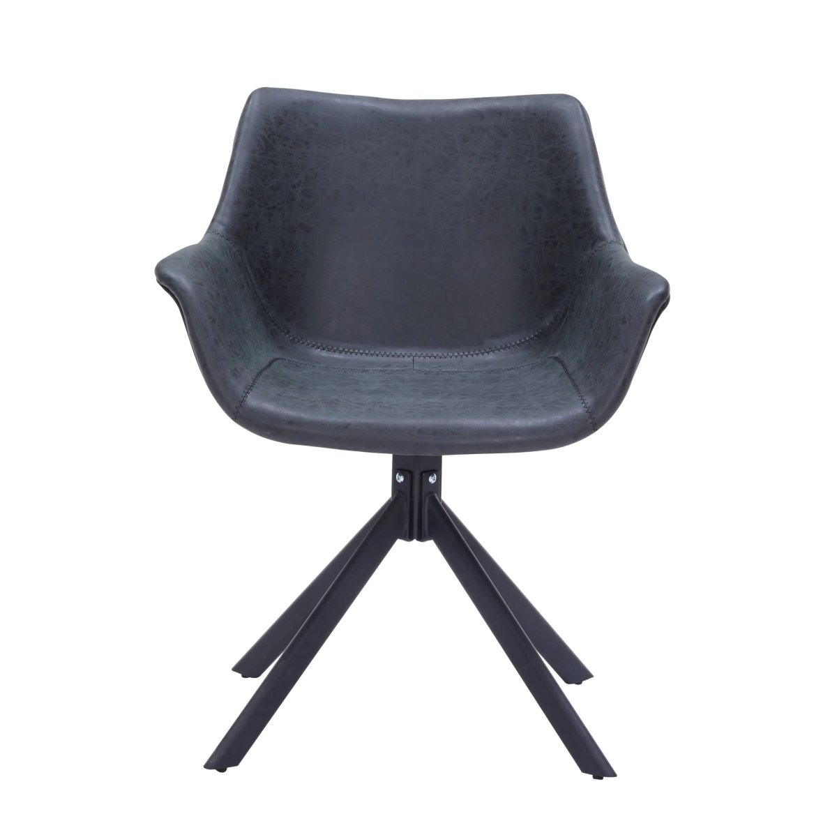 Leisuremod Dining Chair Markley Leather Swivel Dining Armchair with Black Iron Base Set of 4