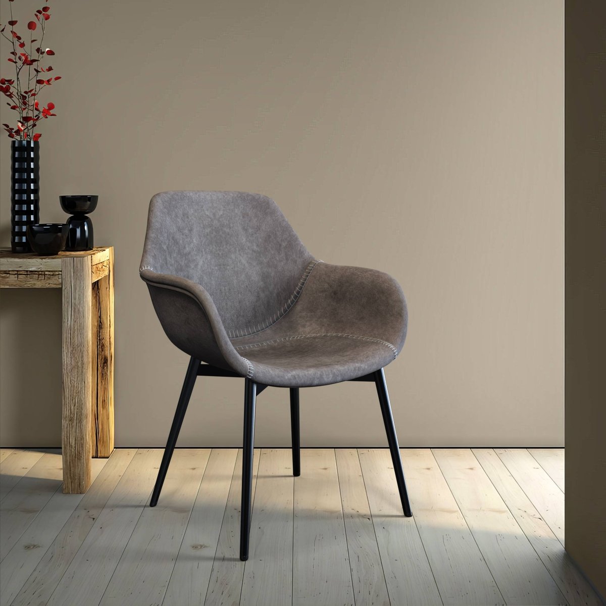 Leisuremod Dining Chair Markley Modern Leather Dining Arm Chair With Black/Gold Metal Legs
