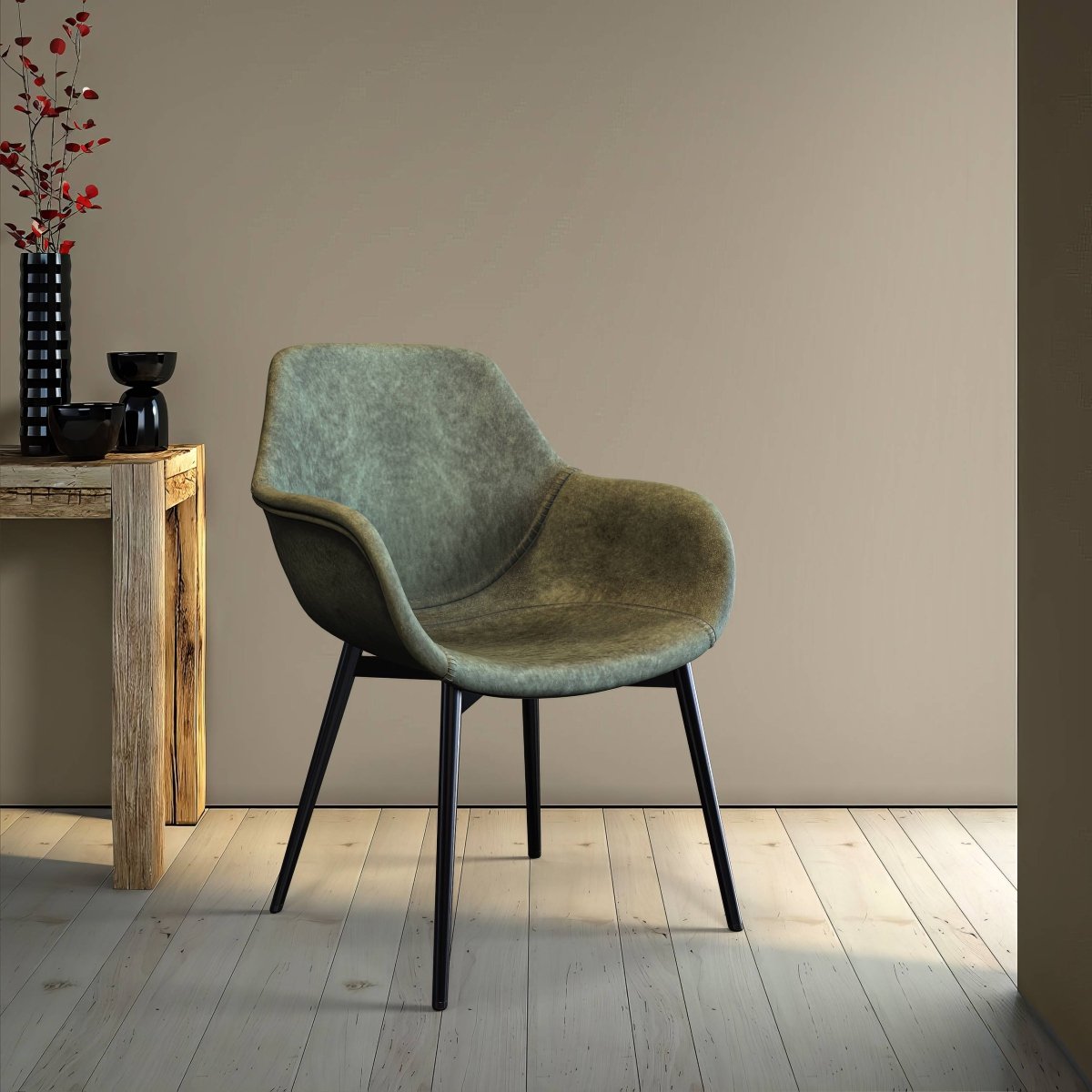 Leisuremod Dining Chair Markley Modern Leather Dining Arm Chair With Black/Gold Metal Legs
