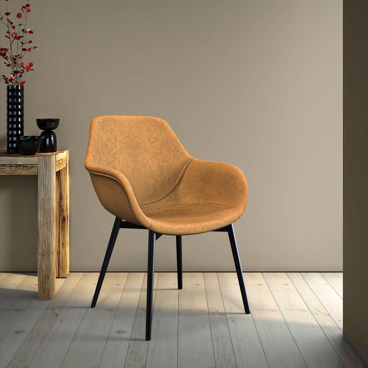 Leisuremod Dining Chair Markley Modern Leather Dining Arm Chair With Black/Gold Metal Legs