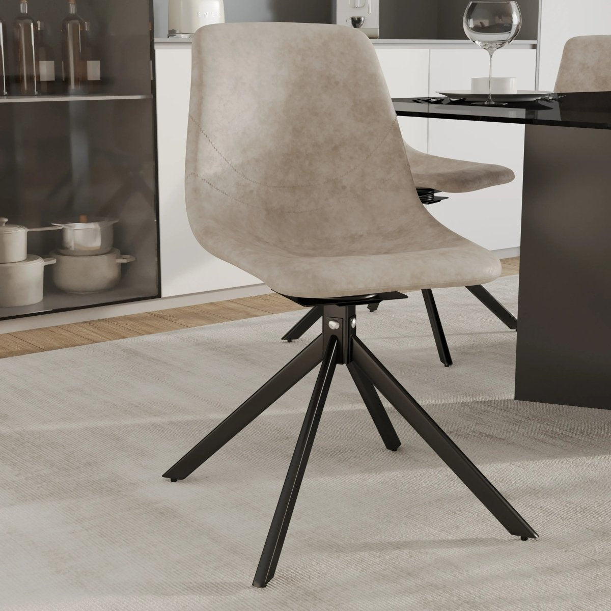 Leisuremod Dining Chair Markley Swivel Leather Dining Side Chair with Durable Iron Legs Set of 2