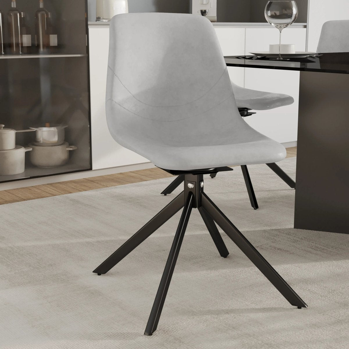 Leisuremod Dining Chair Markley Swivel Leather Dining Side Chair with Durable Iron Legs Set of 2