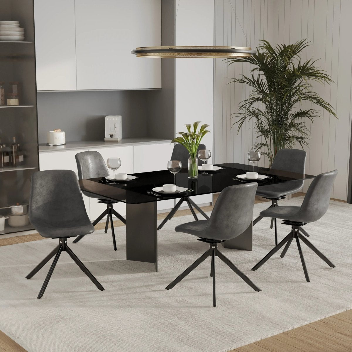 Leisuremod Dining Chair Markley Swivel Leather Dining Side Chair with Durable Iron Legs Set of 2