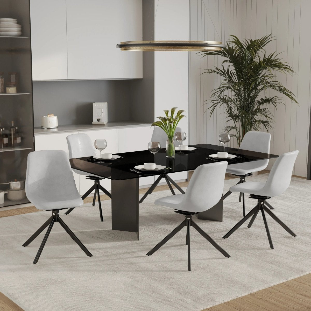Leisuremod Dining Chair Markley Swivel Leather Dining Side Chair with Durable Iron Legs Set of 4