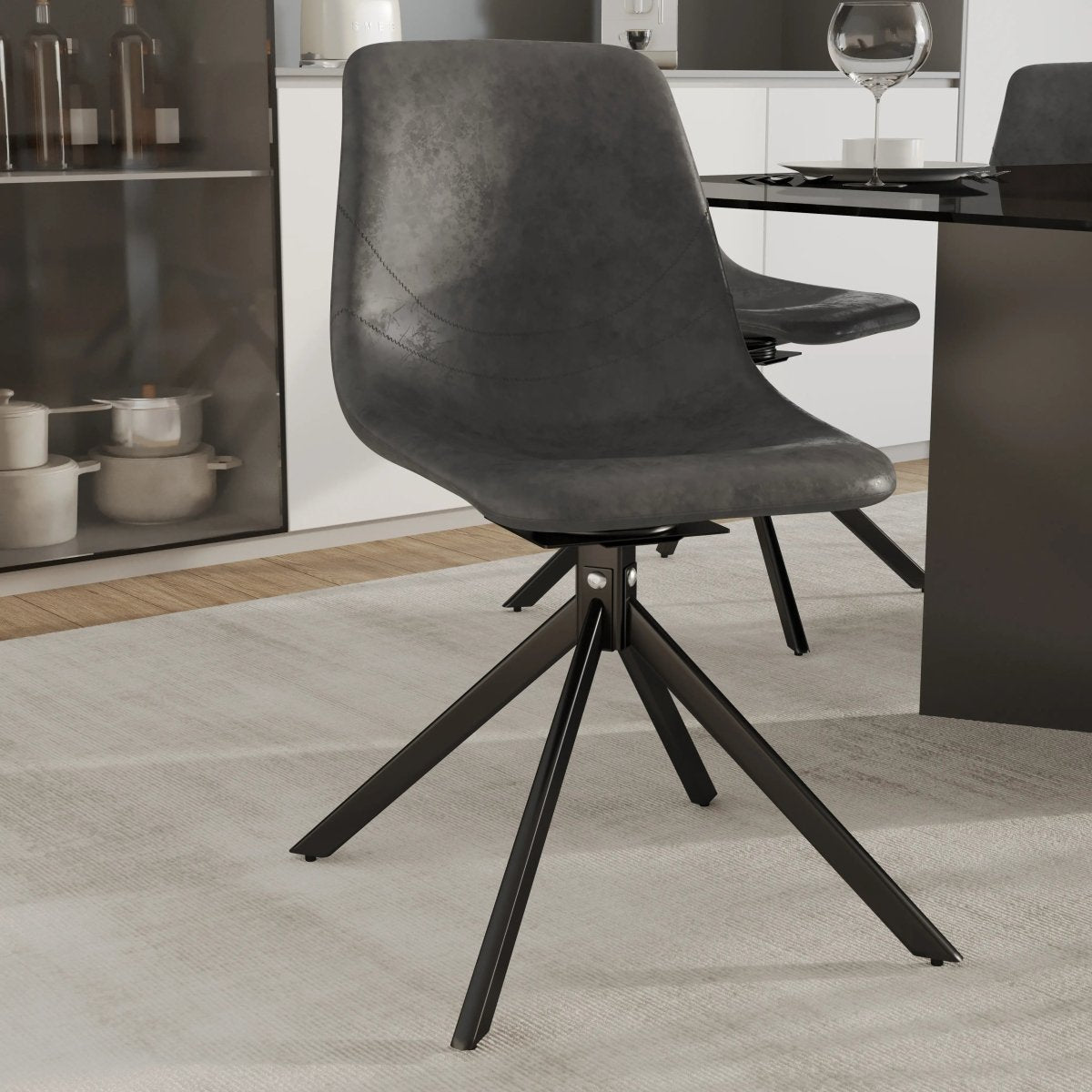 Leisuremod Dining Chair Markley Swivel Leather Dining Side Chair with Durable Iron Legs Set of 4