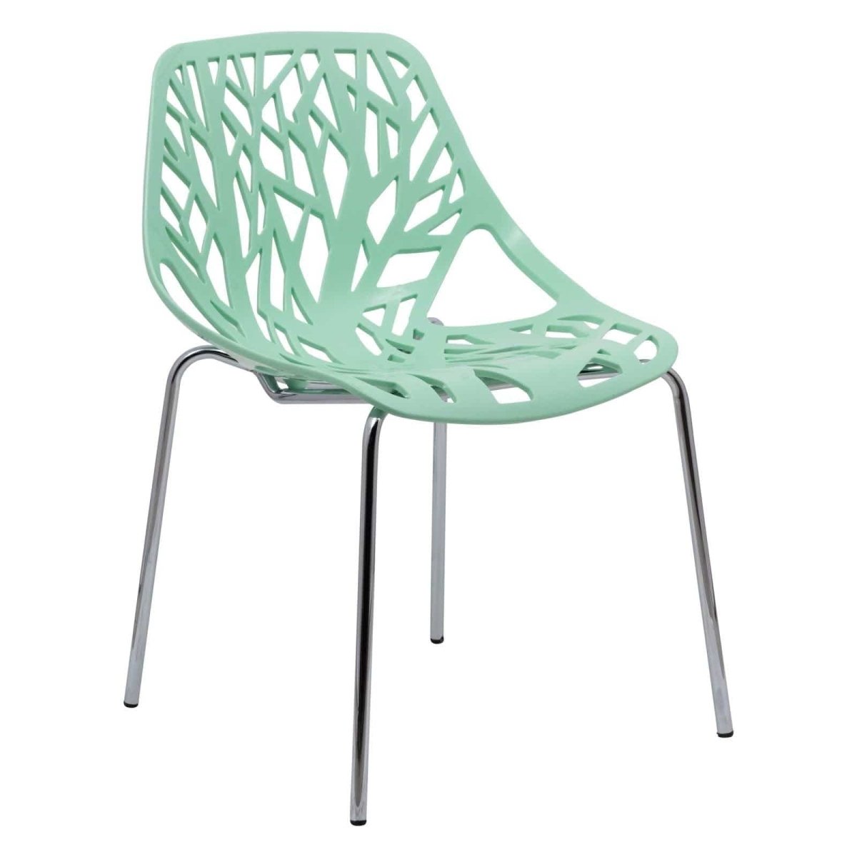 Leisuremod Dining Chair Mint Asbury Polypropylene Dining Side Chair with Forest Cut-Out Design in Chrome