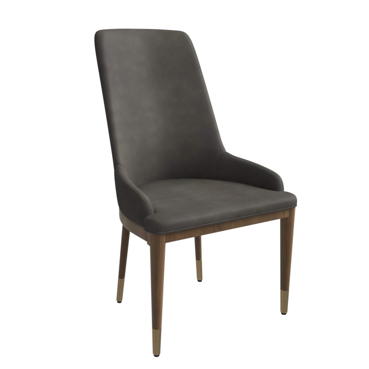 Viva Dining Side Chair Upholstered in Leather with Brown Rubberwood Legs Mocha Brown Dining Chair Leisuremod