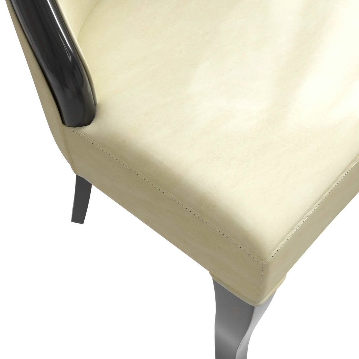 Novara Series Modern Dining Side Chair Upholstered in Leather/Velvet with Rubberwood Legs Light Cream Dining Chair Leisuremod