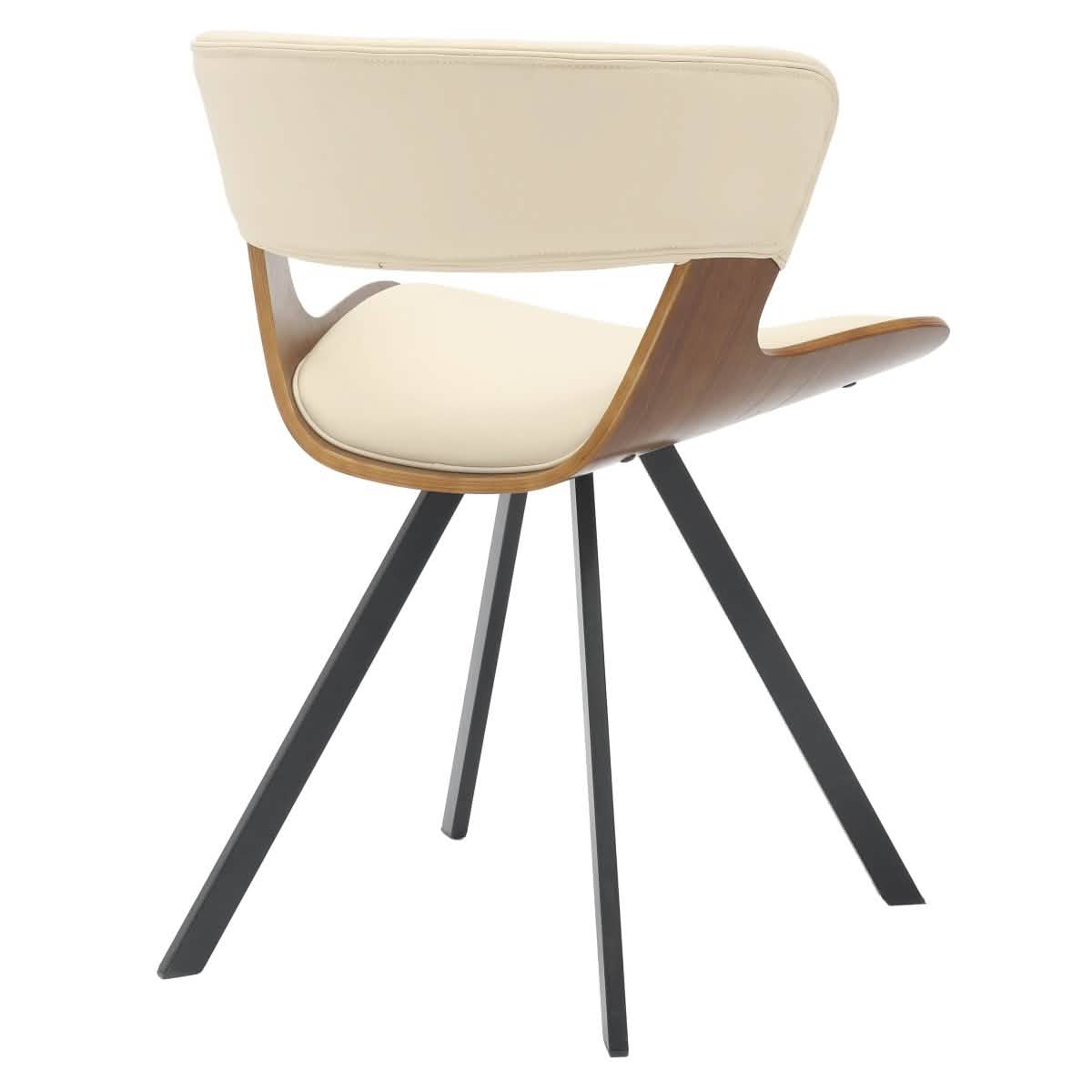 Nymia Upholstered Dining Chair With Saddle Seat Design and Iron Legs Walnut Beige Dining Chair Leisuremod