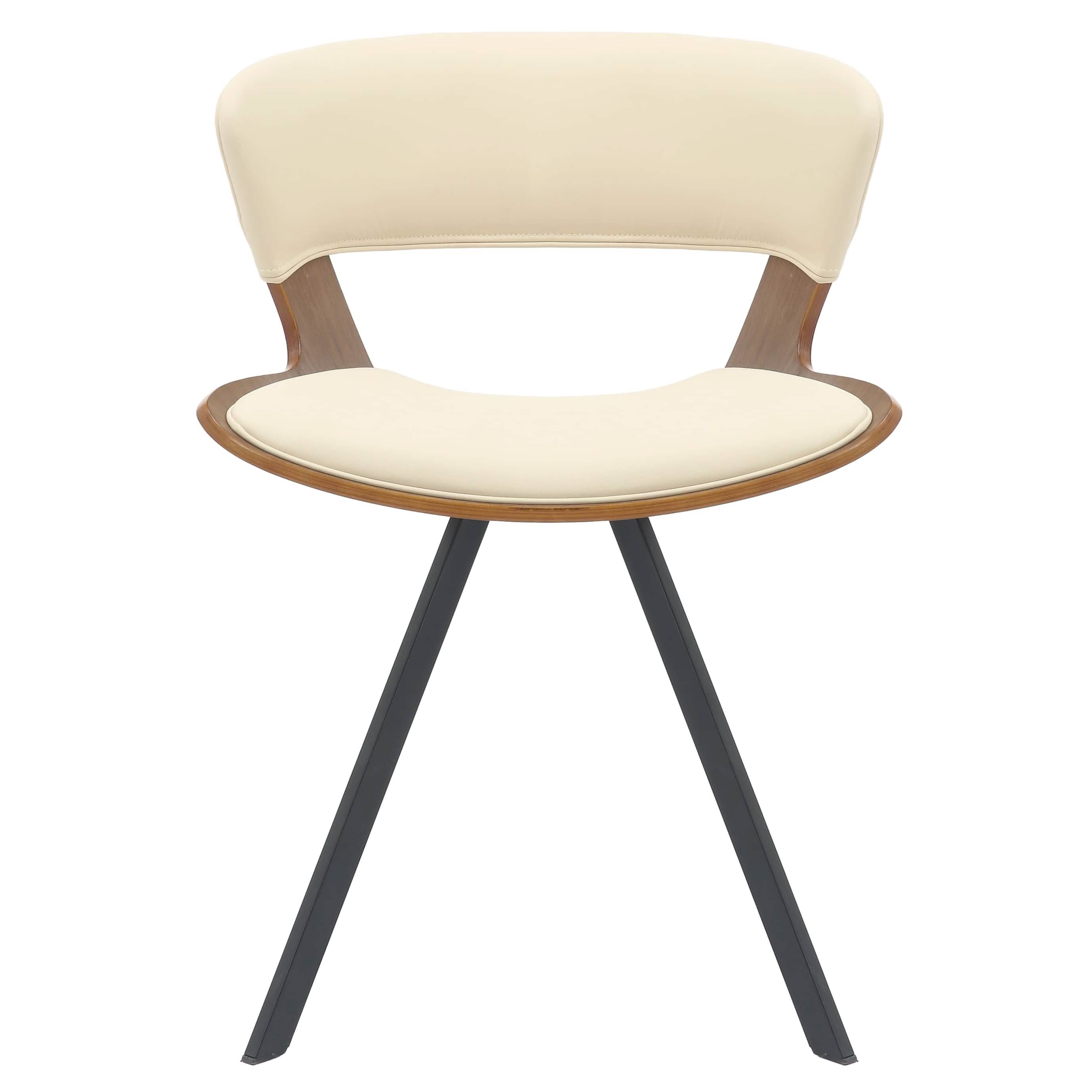 Nymia Upholstered Dining Chair With Saddle Seat Design and Iron Legs Walnut Beige Dining Chair Leisuremod