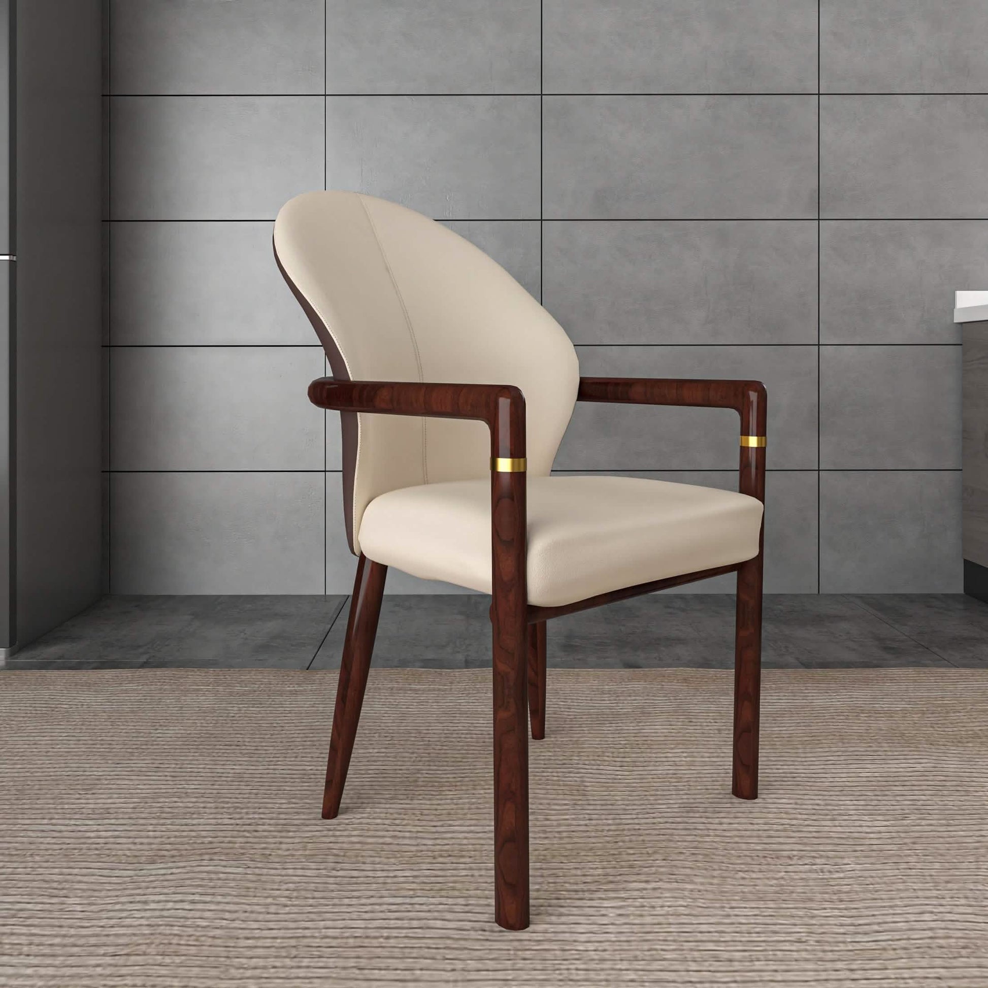Opaline Dining Chair in Velvet or Leather Upholstery with Rubberwood Frame with Gold Accents Brown Cream Leather Dining Chair Leisuremod