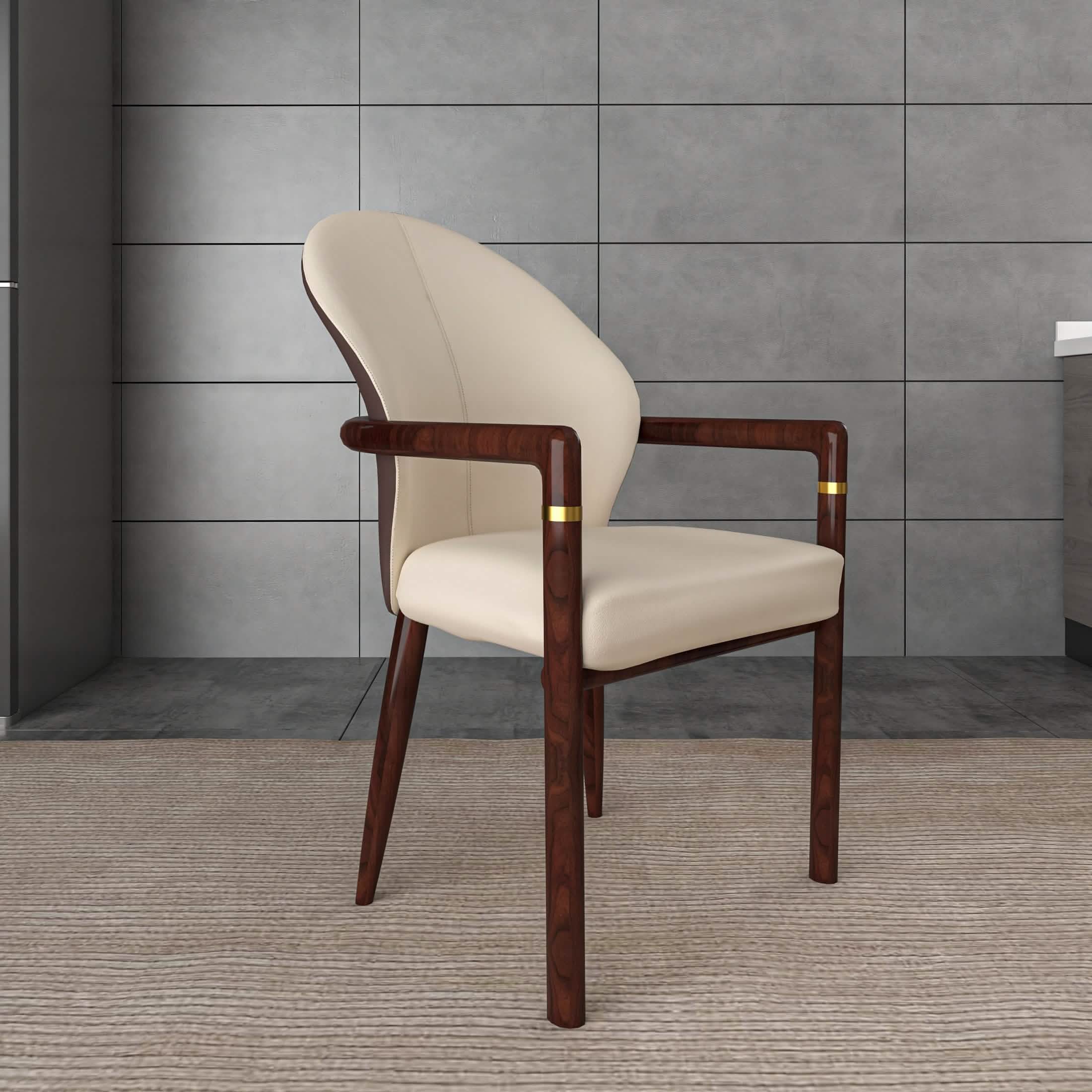 Opaline Dining Chair in Velvet or Leather Upholstery with Rubberwood Frame with Gold Accents Brown Cream Leather Dining Chair Leisuremod