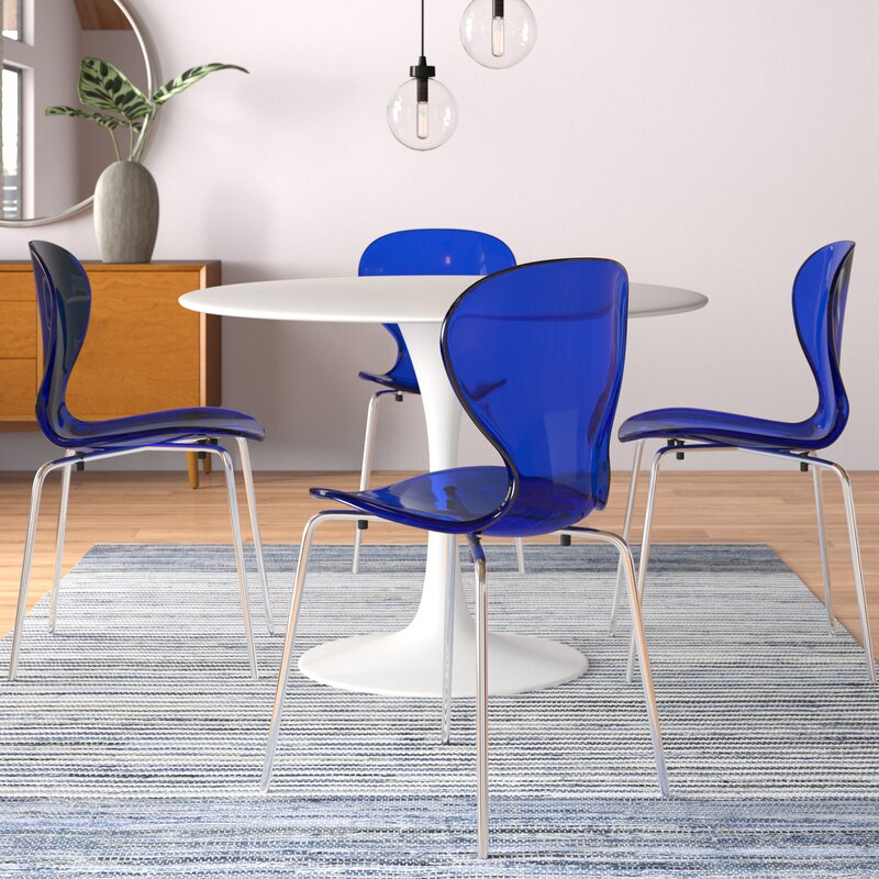 Leisuremod Dining Chair Oyster Modern Stackable Dining Side Chair with Chrome/White/Black Stainless Steel Legs