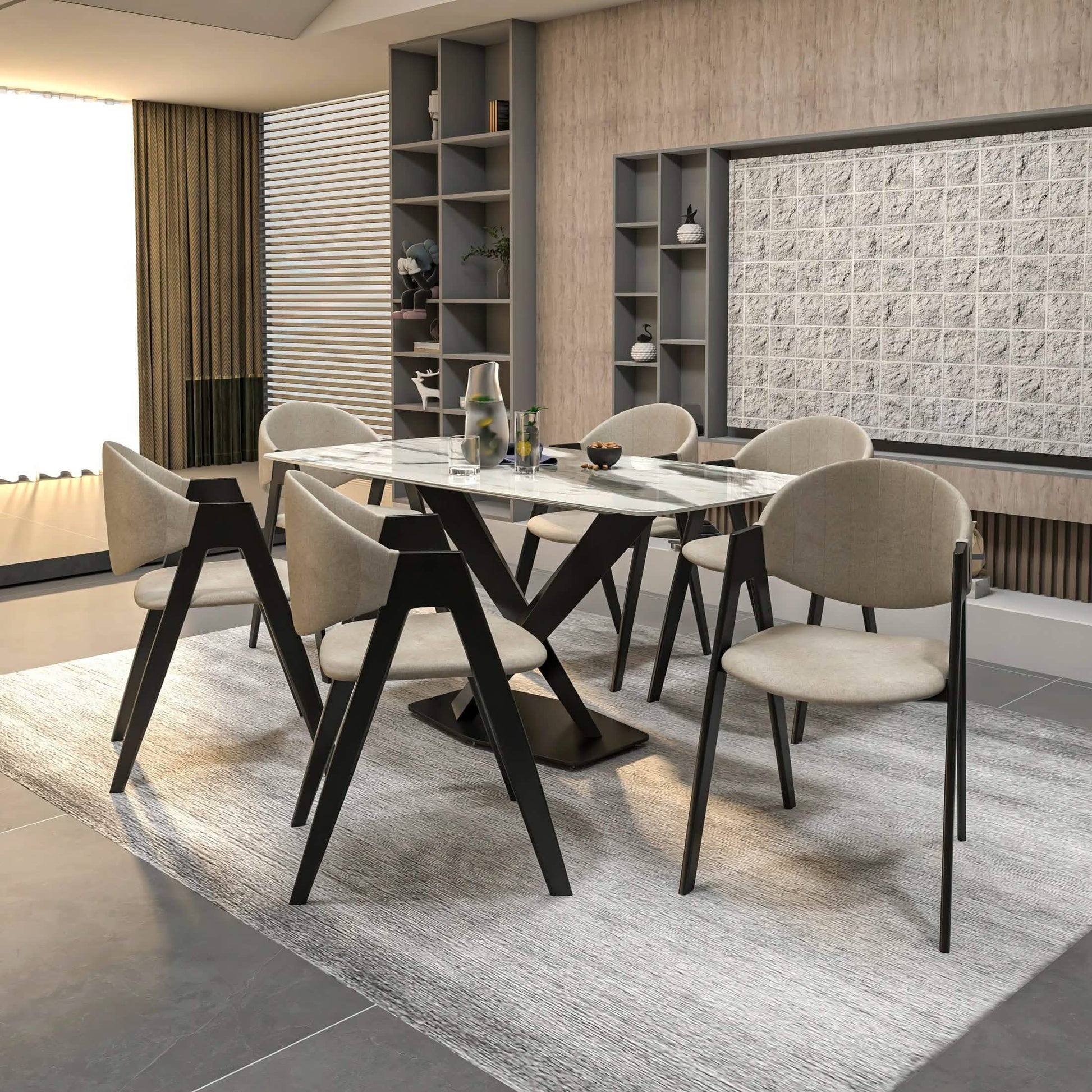 Savor Dining Chair in Leather/Polyester with Curved and Open-Back Design Grey Dining Chair Leisuremod