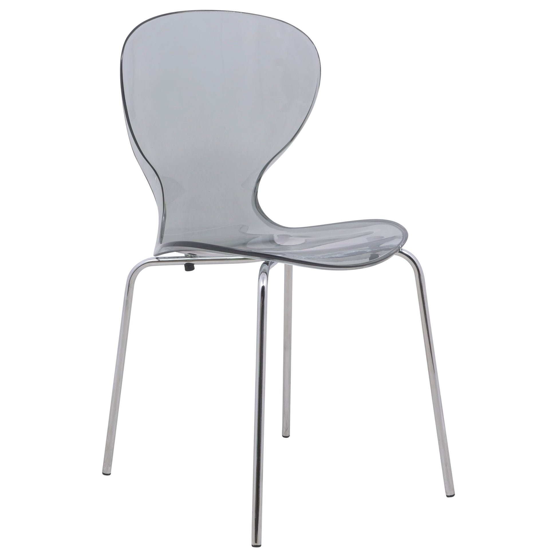 Leisuremod Dining Chair Silver / Transparent Black Oyster Modern Stackable Dining Side Chair with Chrome/White/Black Stainless Steel Legs