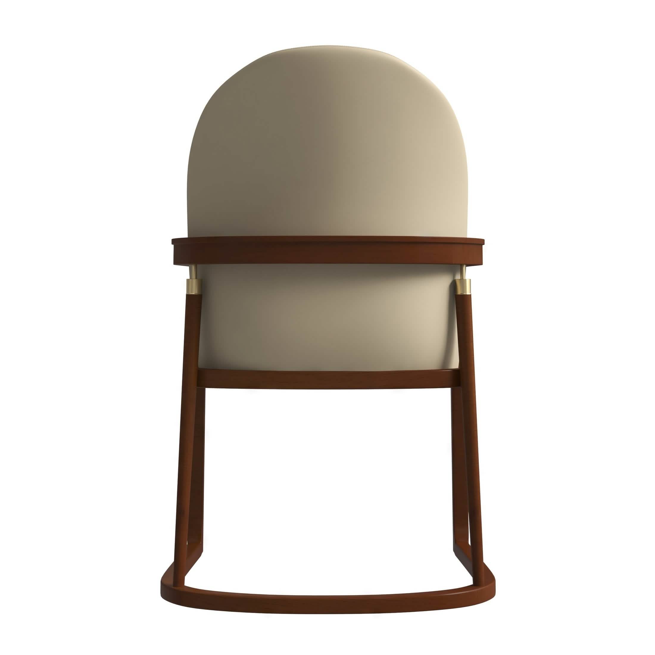 Svelta Dining Chair in Upholstered Leather Accent Arm Chair and Rubberwood Frame and Legs Toupe Dining Chair LeisureMod