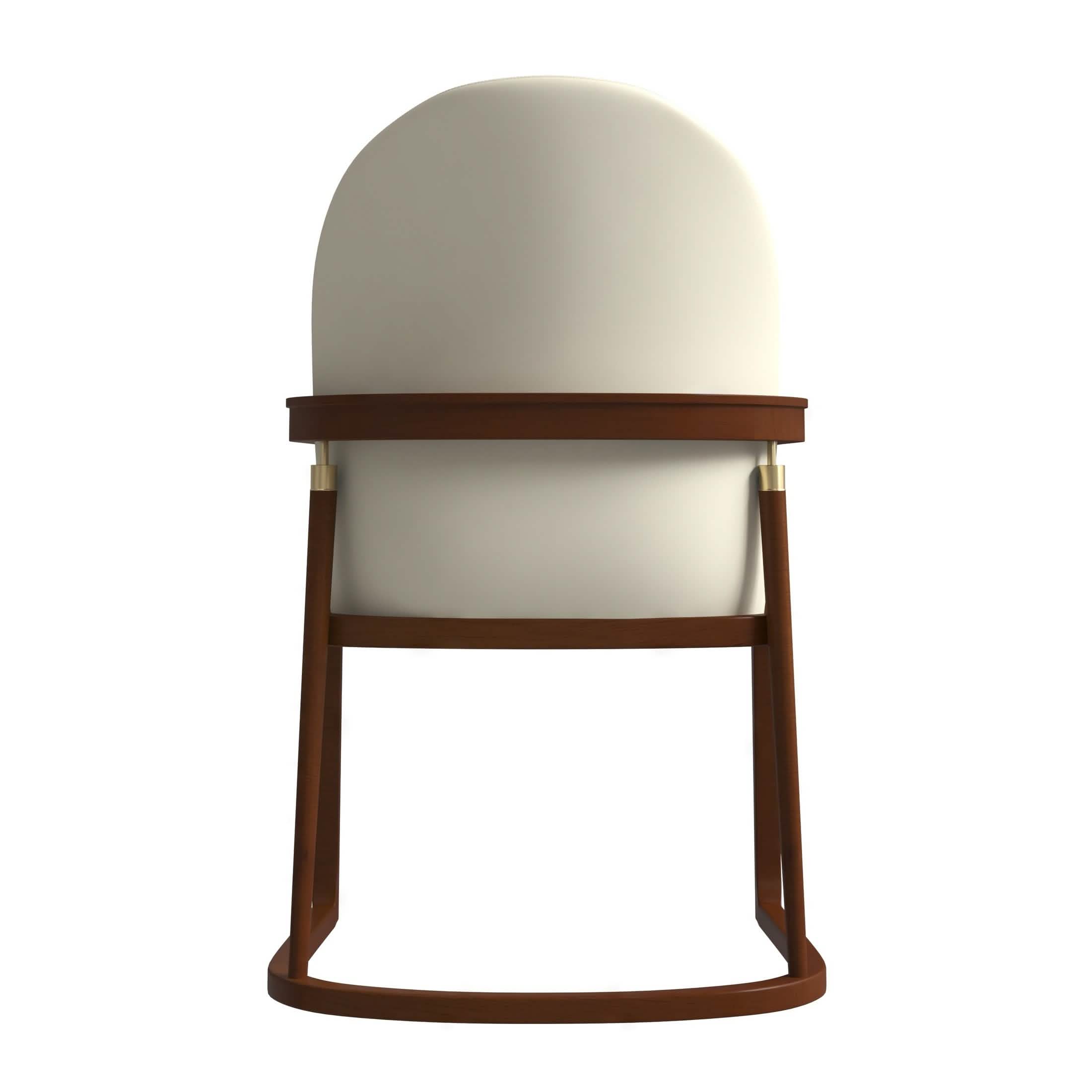 Svelta Dining Chair in Upholstered Leather Accent Arm Chair and Rubberwood Frame and Legs Cream Dining Chair LeisureMod