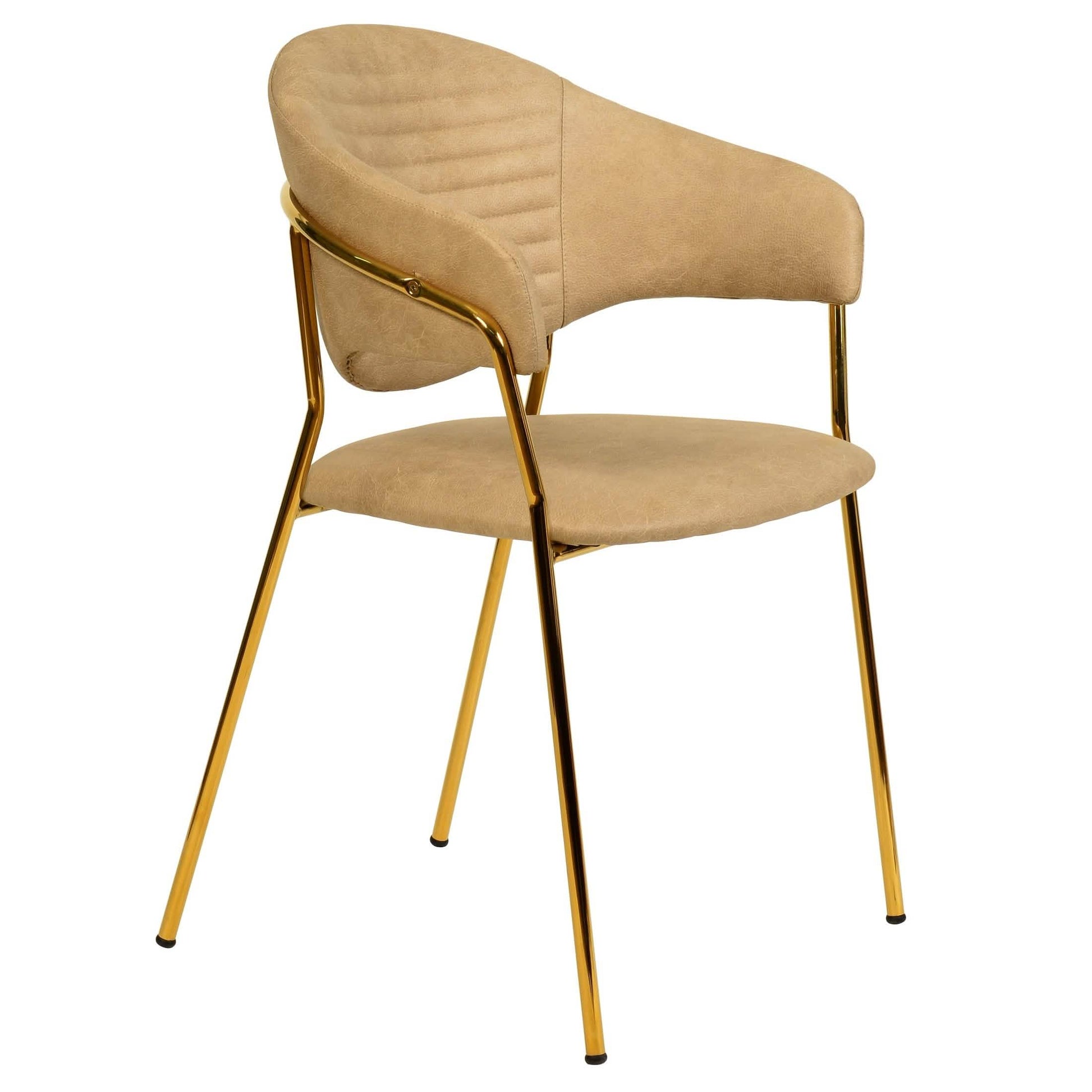 Bella Dining Chair Upholsted in Leather or Velvet in Gold Stainless Steel Taupe Leather Dining Chair Leisuremod