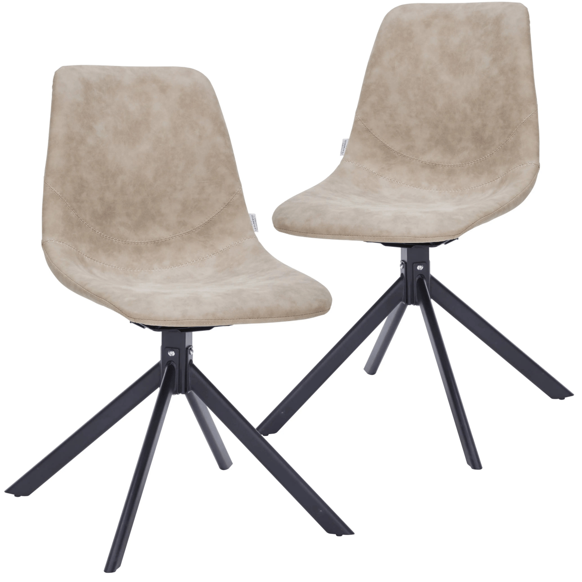 Leisuremod Dining Chair Taupe Markley Swivel Leather Dining Side Chair with Durable Iron Legs Set of 2