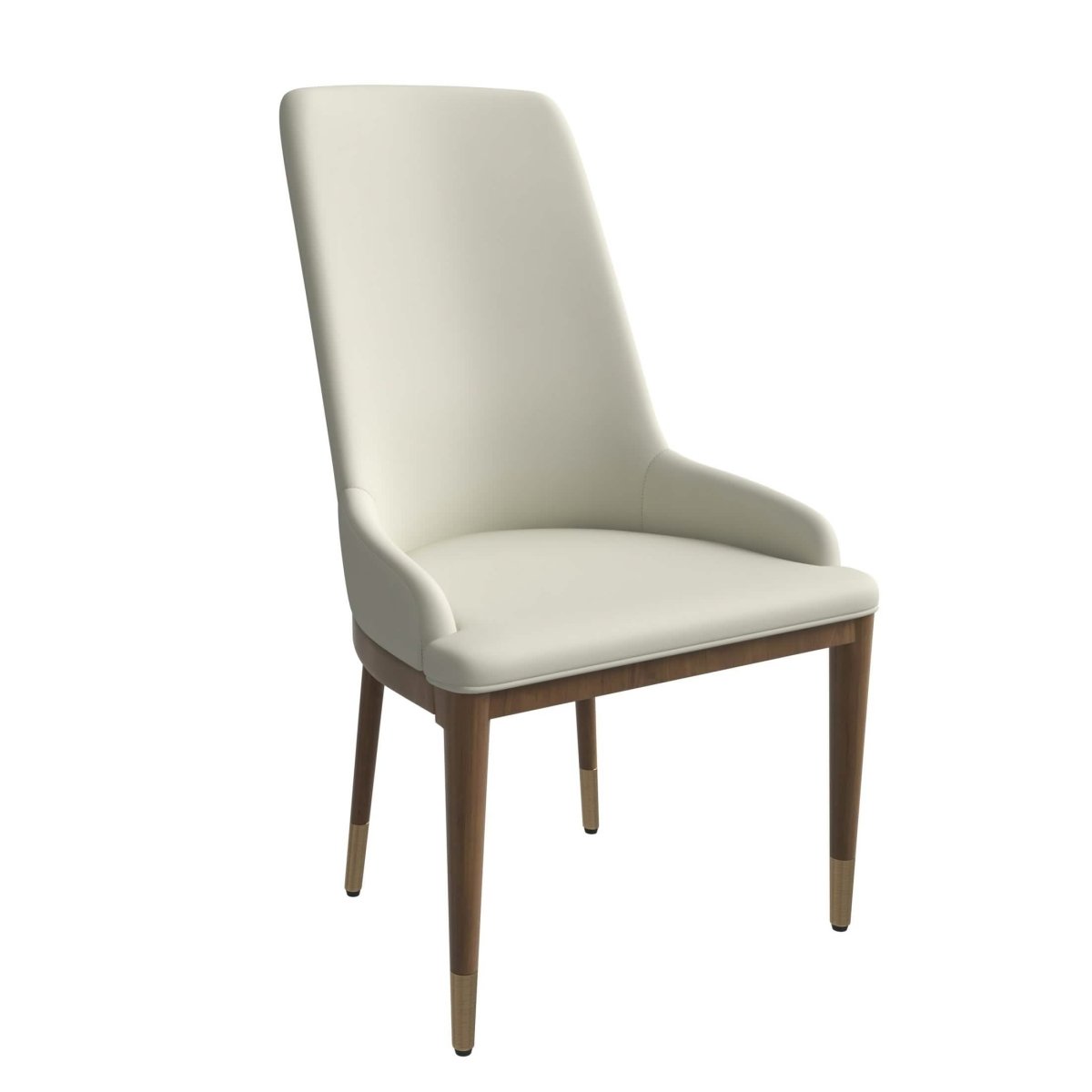 Viva Dining Side Chair Upholstered in Leather with Brown Rubberwood Legs Taupe Dining Chair Leisuremod