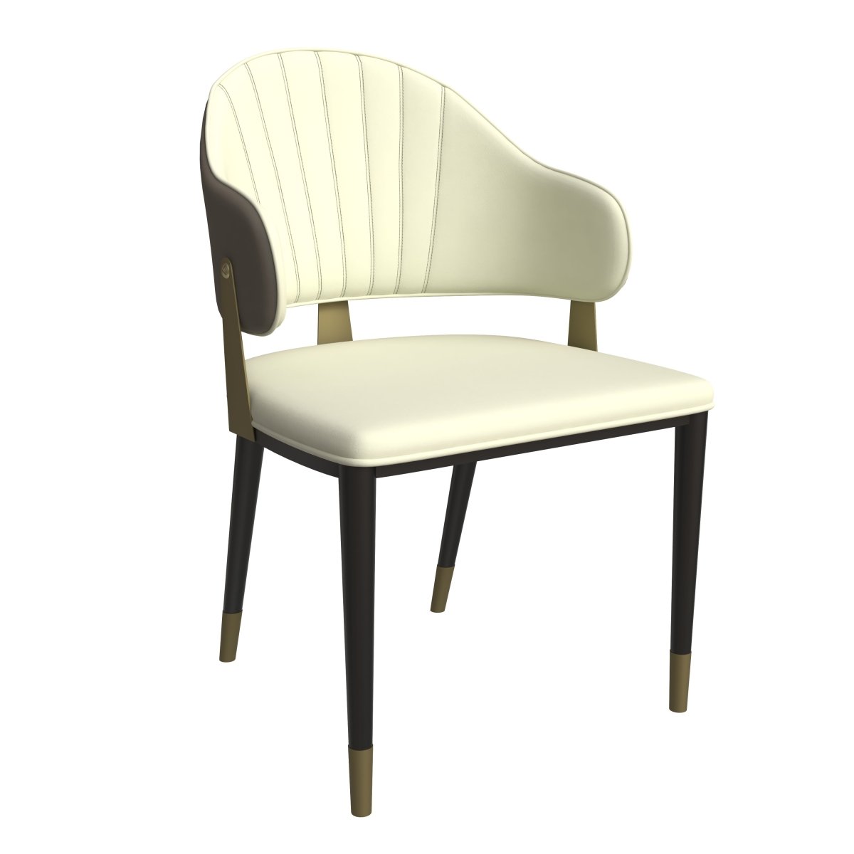 Aria Leather Dining Chair with a Curved Back and Gold Accents Design in Iron Toupe Dining Chair Leisuremod