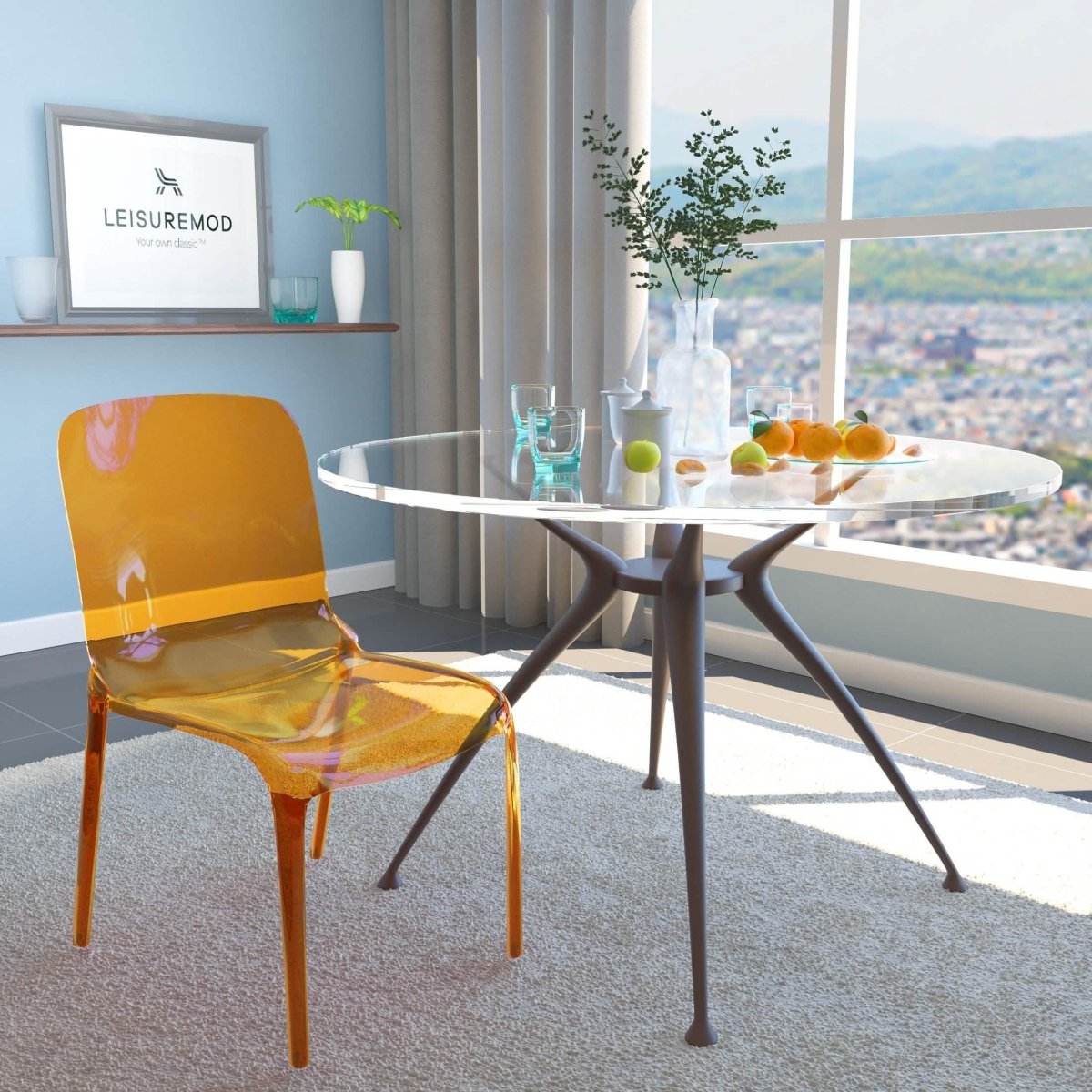 Leisuremod Dining Chair Transparent Orange Murray Stackable Dining Side Chair in Plastic