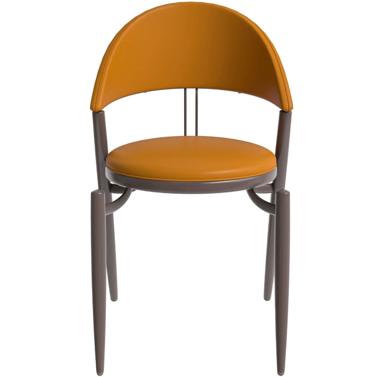 Venice Dining Chair Upholstered Leather in Iron With an Open Curved Back Design Light Brown Dining Chair Leisuremod